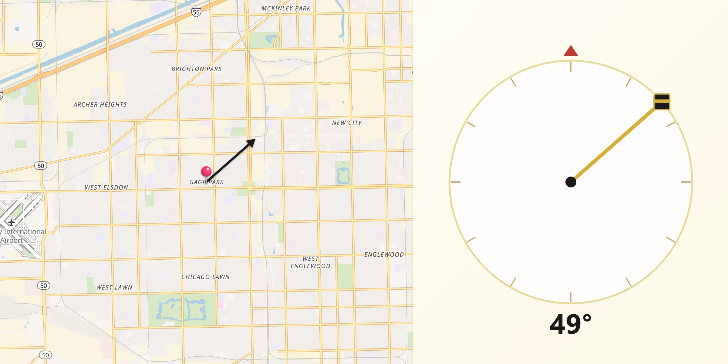 Qibla Direction from Gage Park