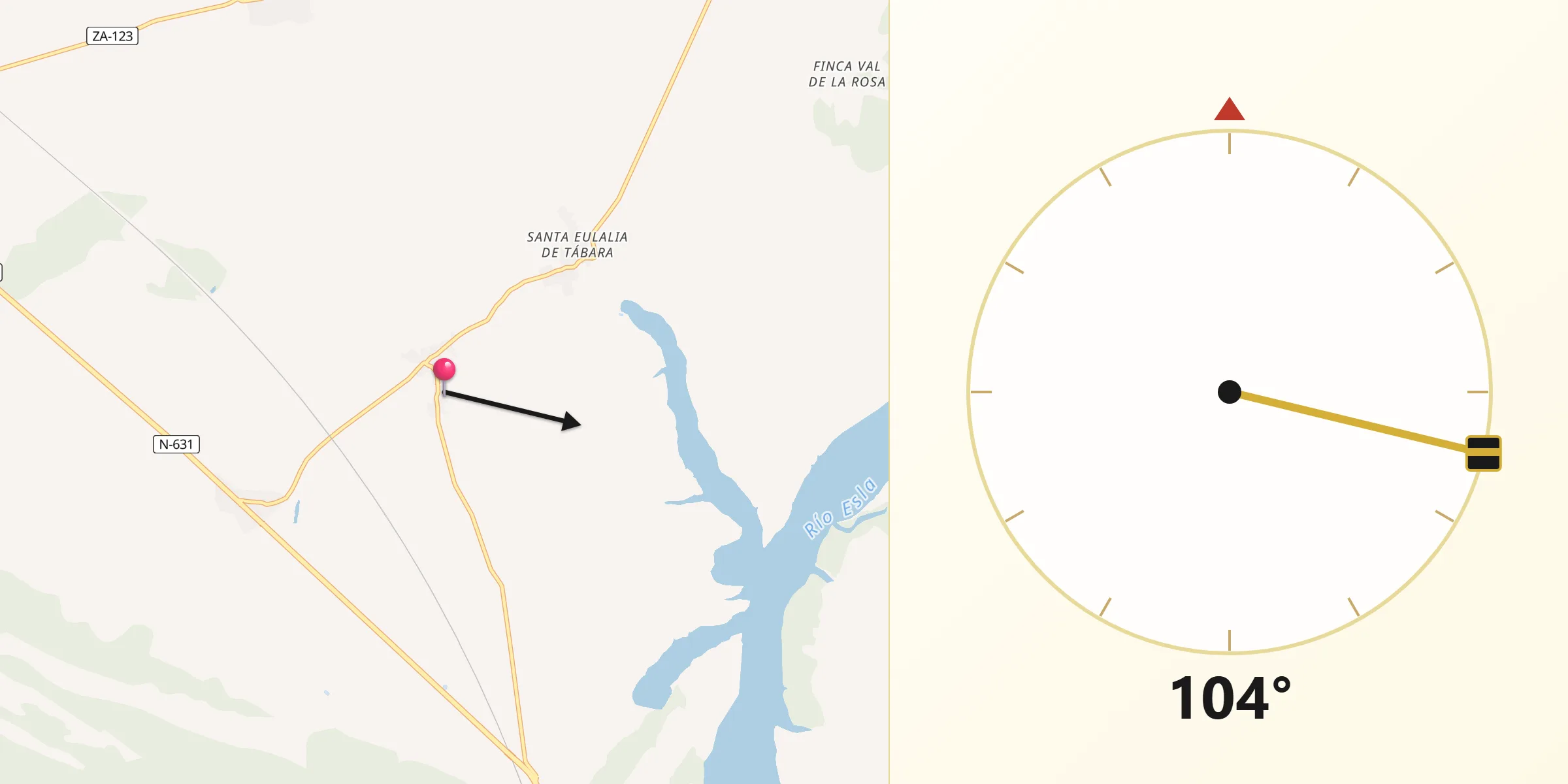 Dirección de la Qibla desde Moreruela de Tábara