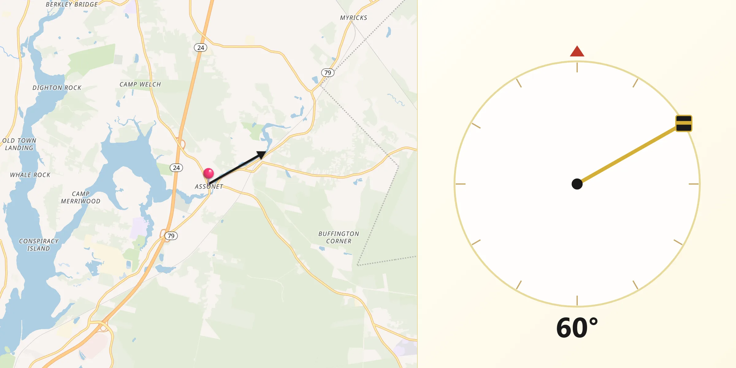Qibla Direction from Assonet