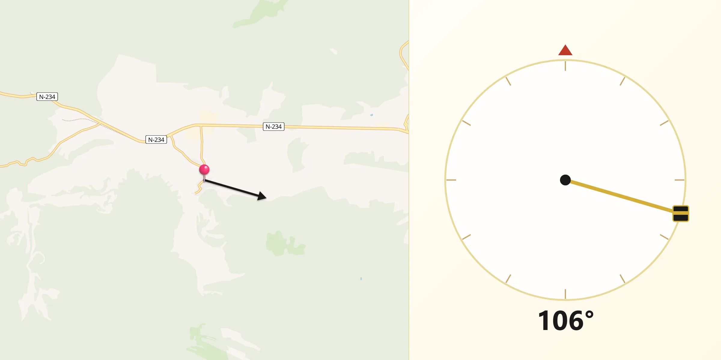 Dirección de la Qibla desde Cabrejas del Pinar