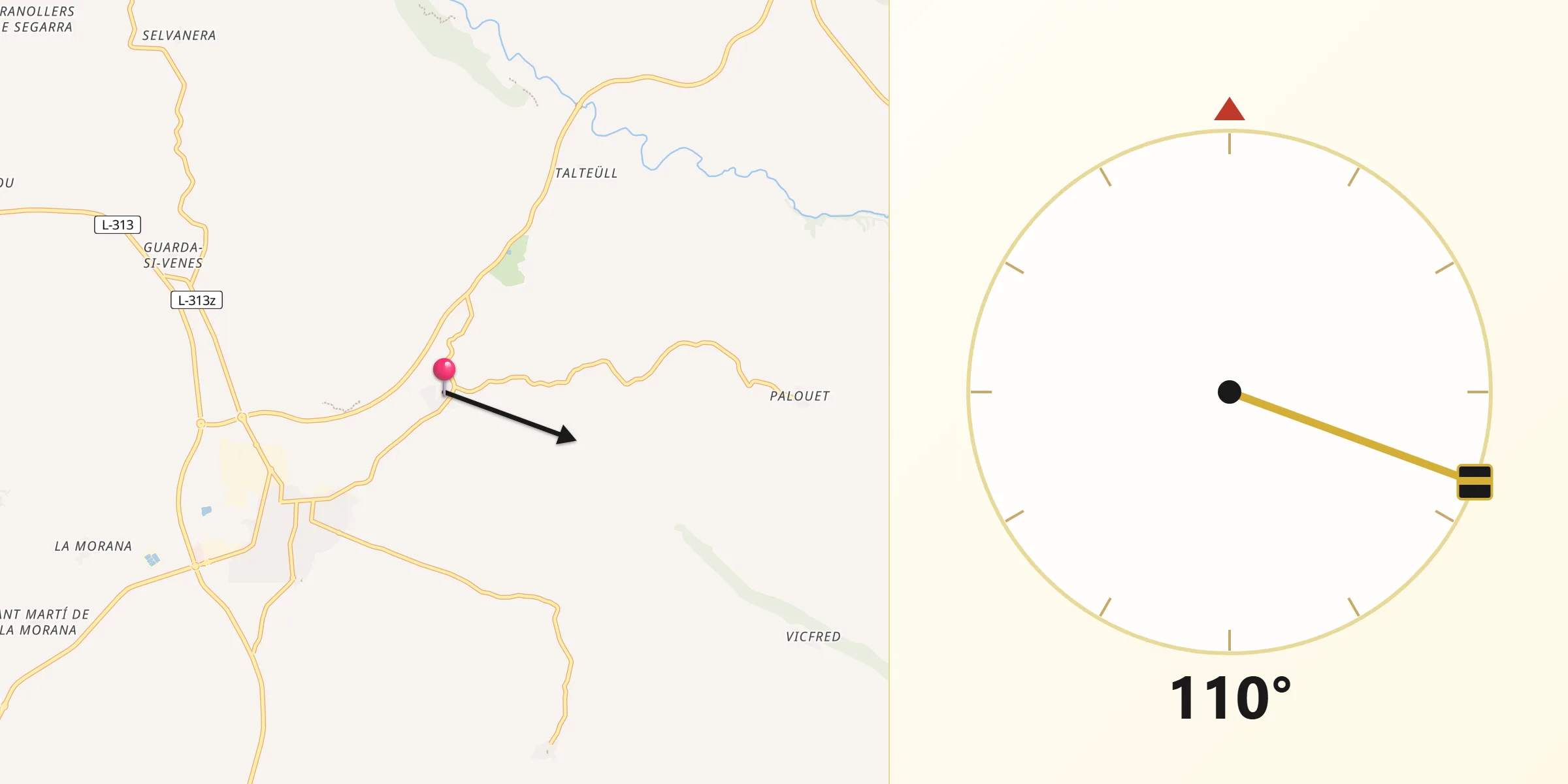Dirección de la Qibla desde Massoteres