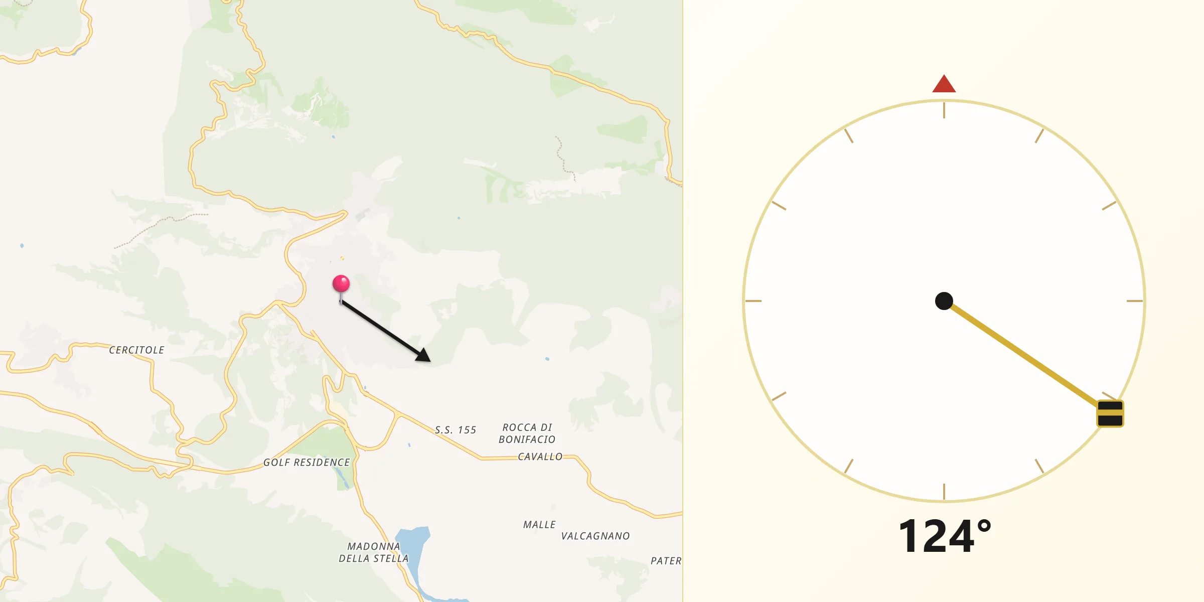 Direzione della Qibla da Fiuggi