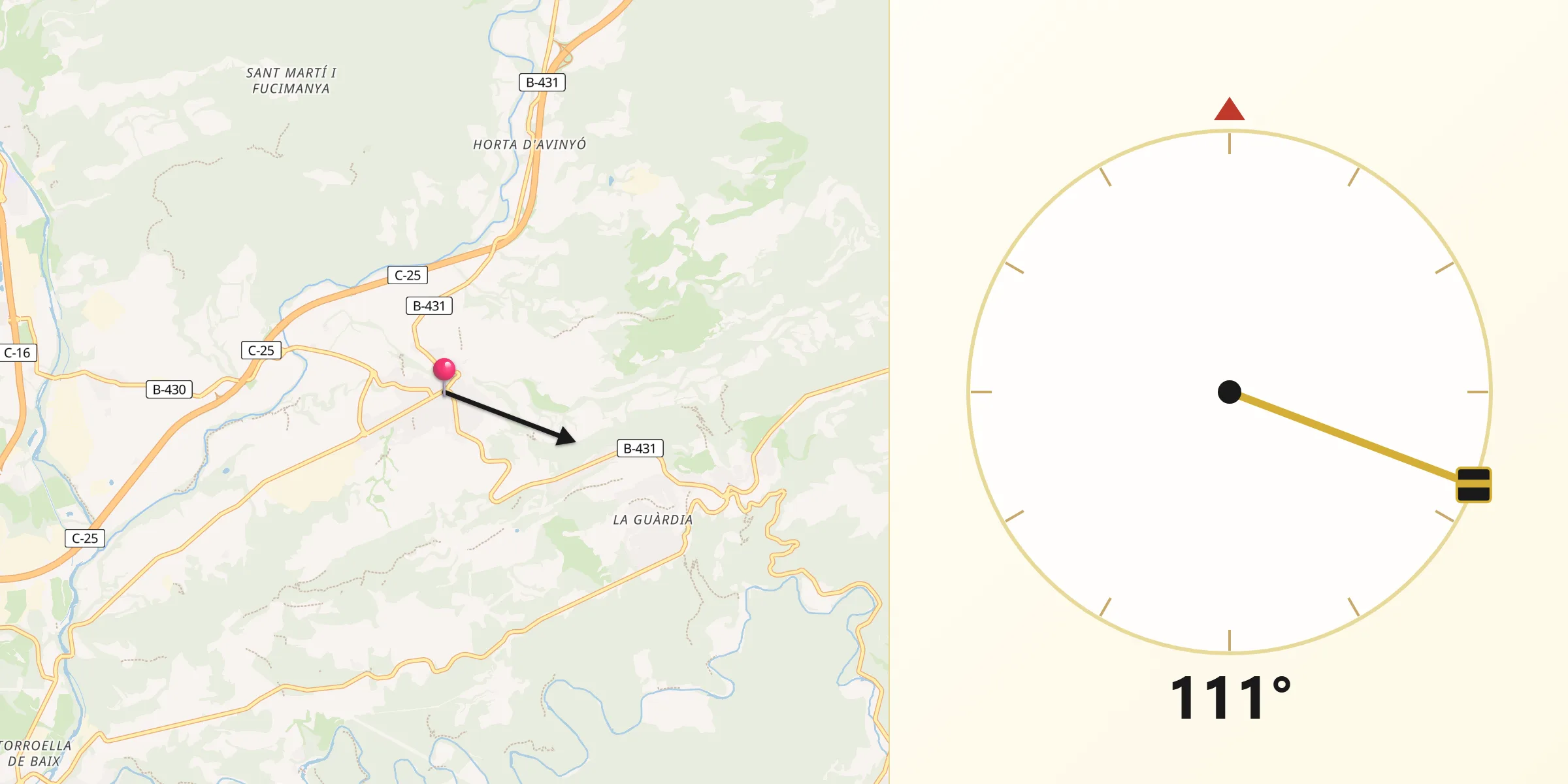Dirección de la Qibla desde Artés