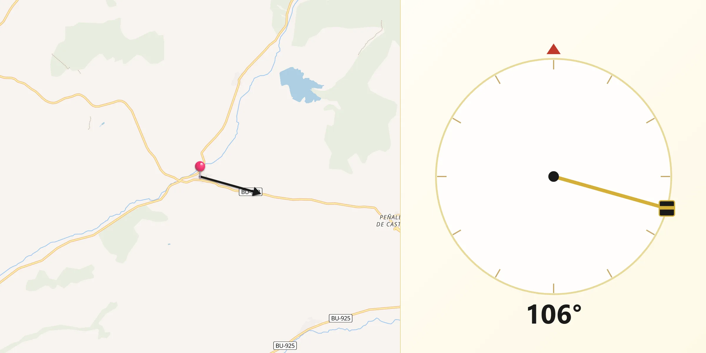 Dirección de la Qibla desde Arauzo de Torre