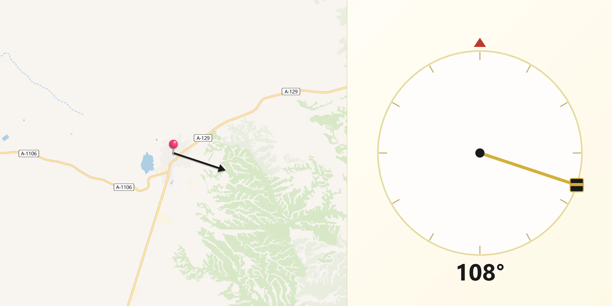 Dirección de la Qibla desde Leciñena