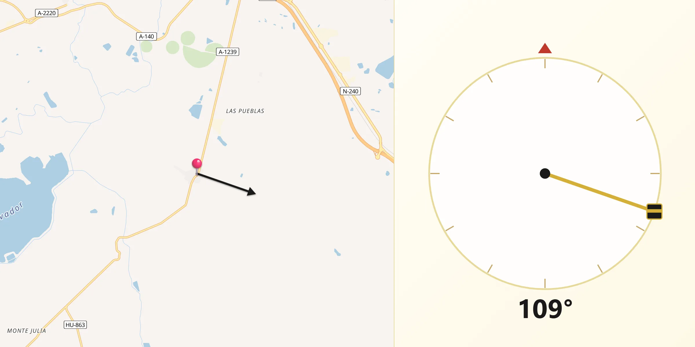 Dirección de la Qibla desde Esplús