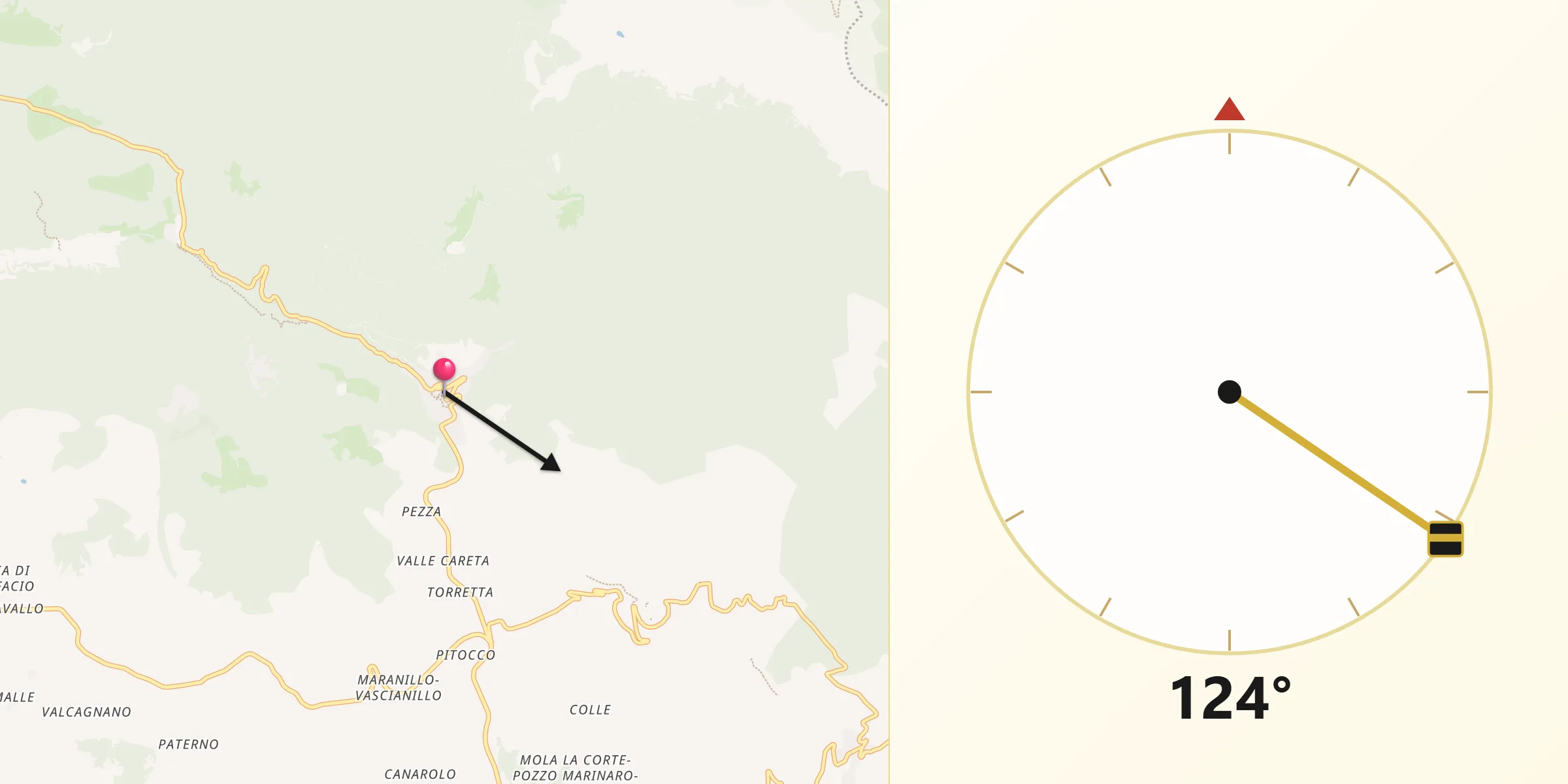 Direzione della Qibla da Guarcino