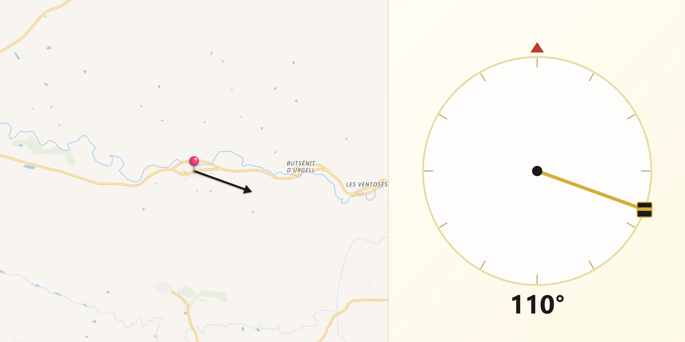 Dirección de la Qibla desde Montgai