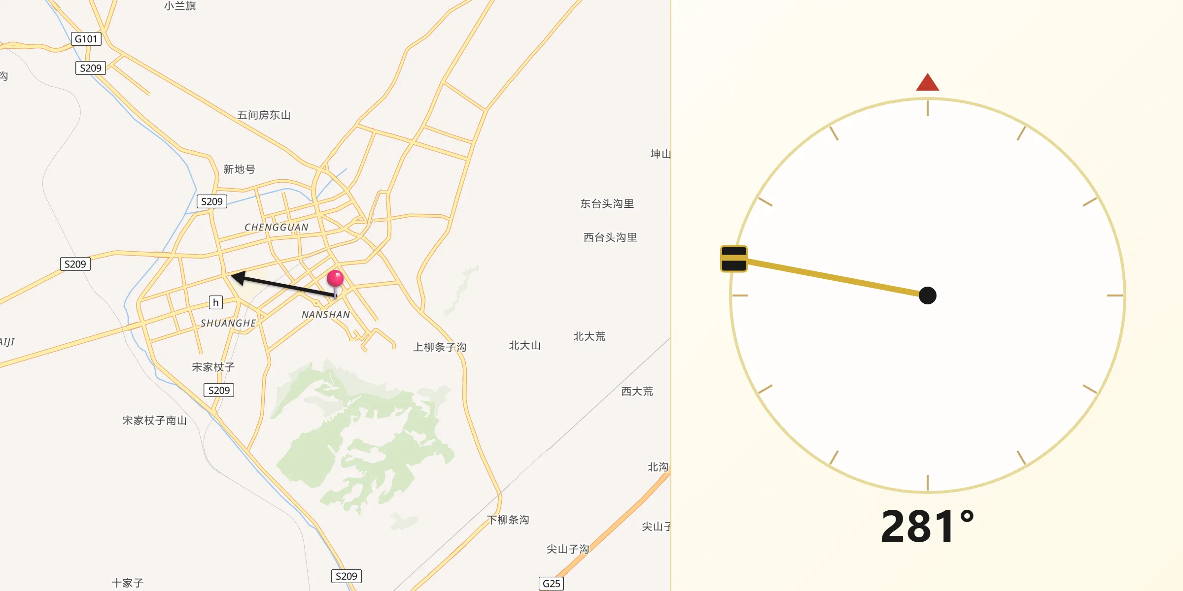 从盛达朝向麦加的方向