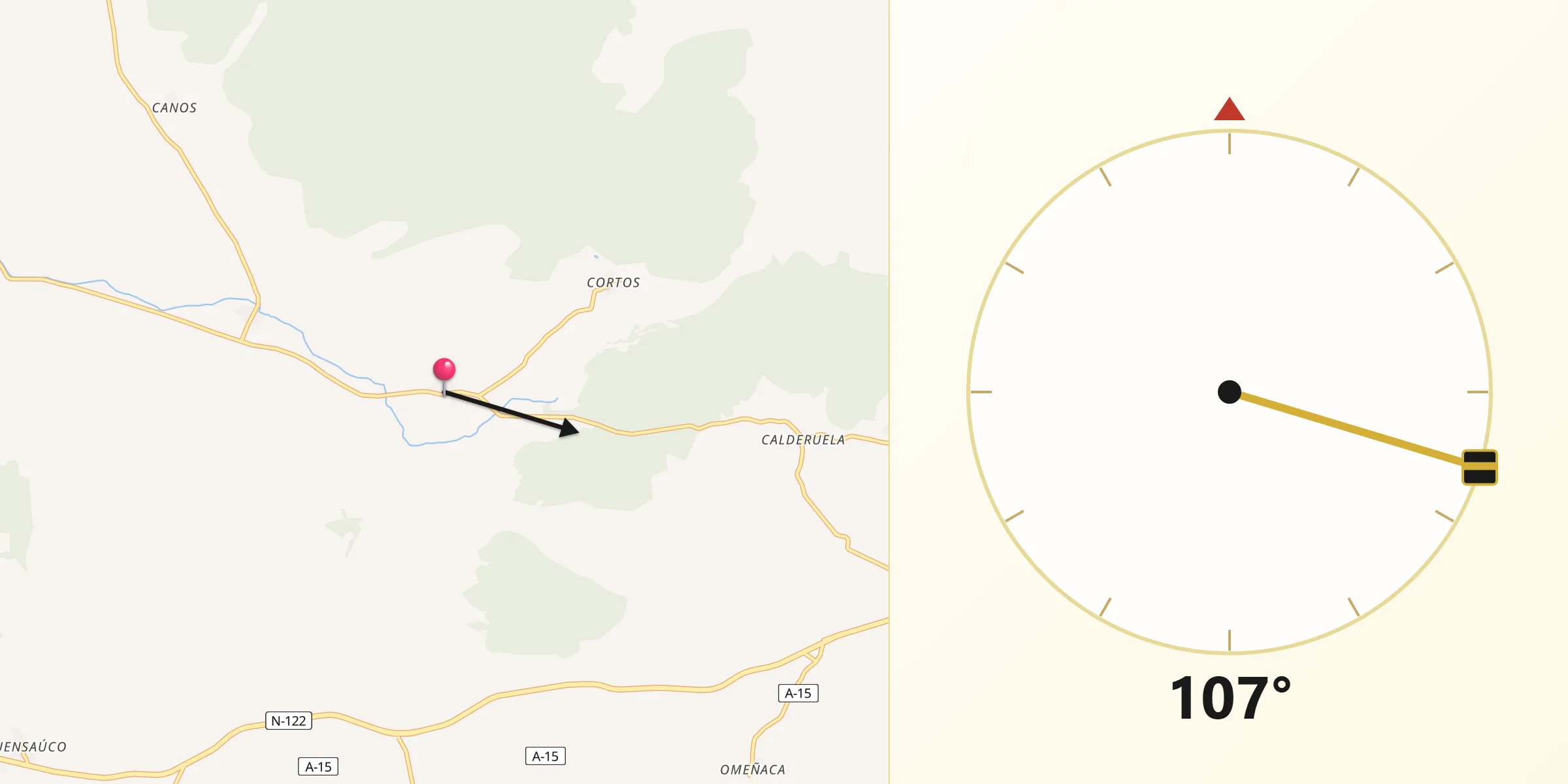 Dirección de la Qibla desde Arancón