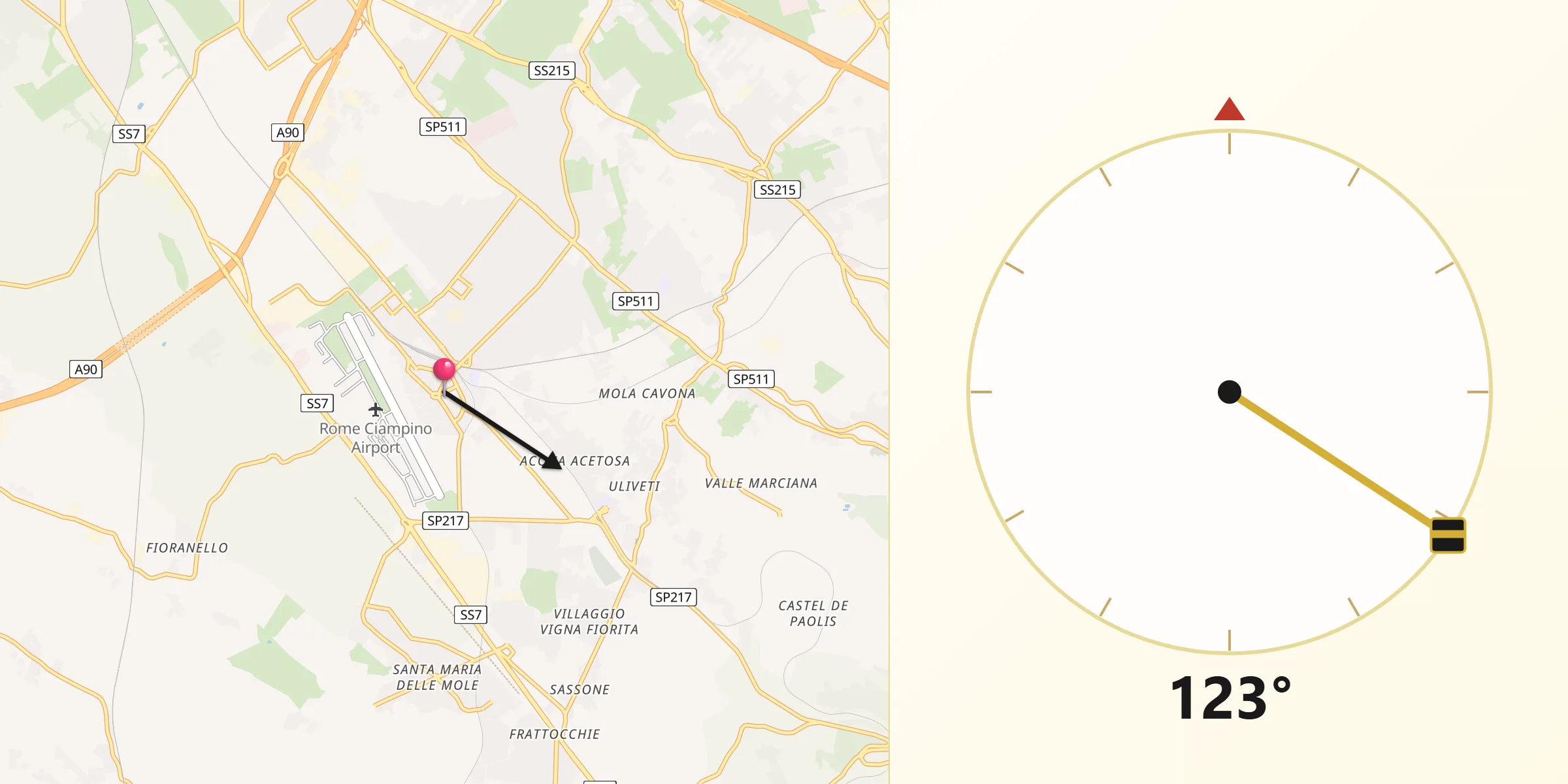 Direzione della Qibla da Ciampino