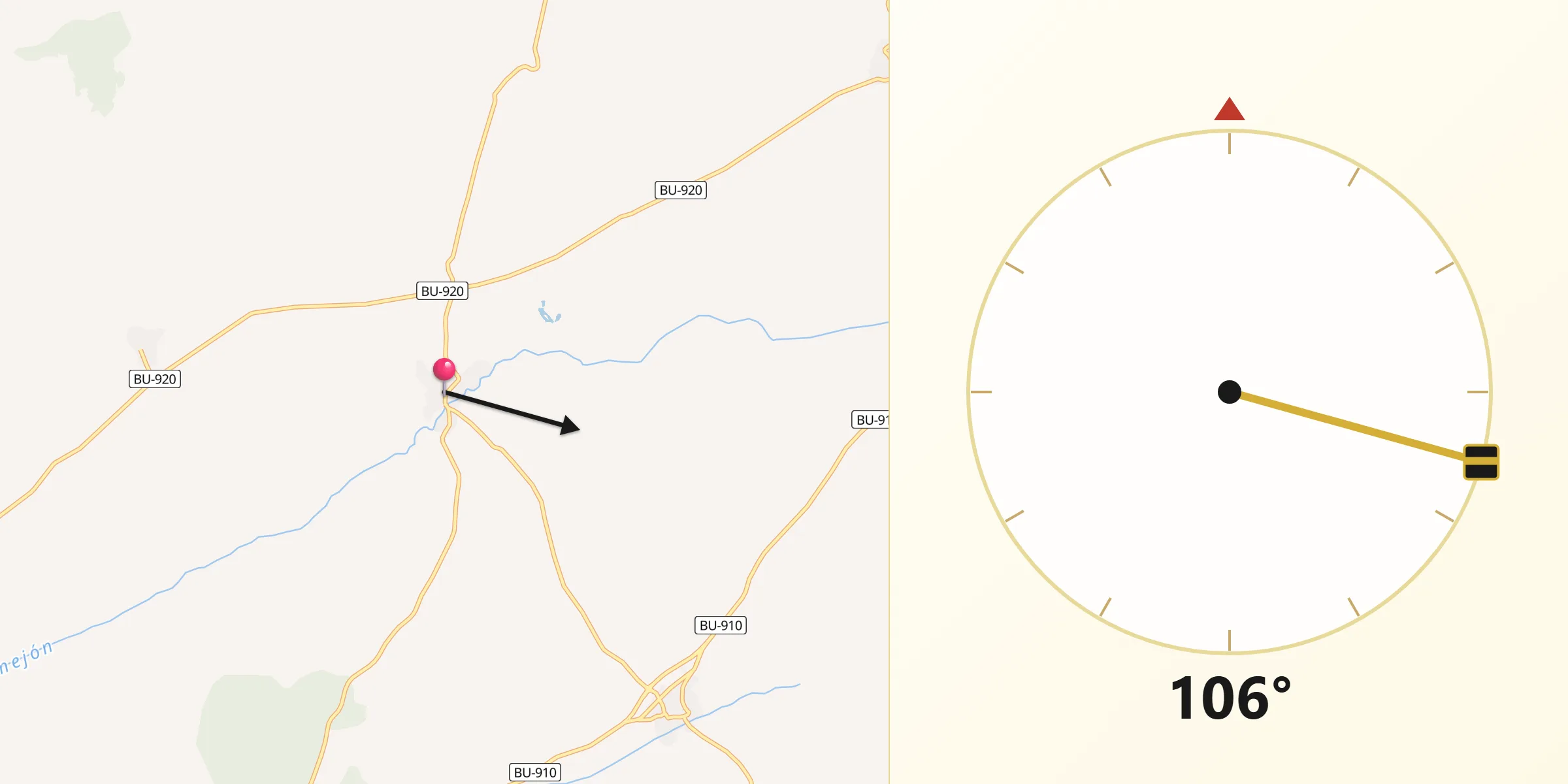 Dirección de la Qibla desde Tubilla del Lago