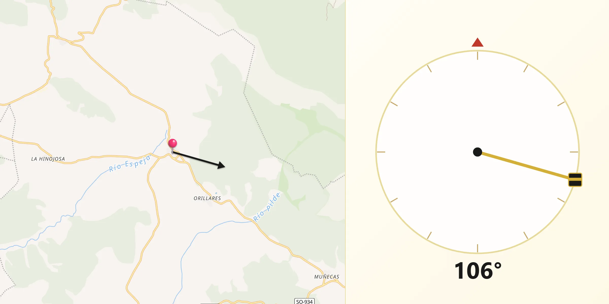 Dirección de la Qibla desde Espeja de San Marcelino