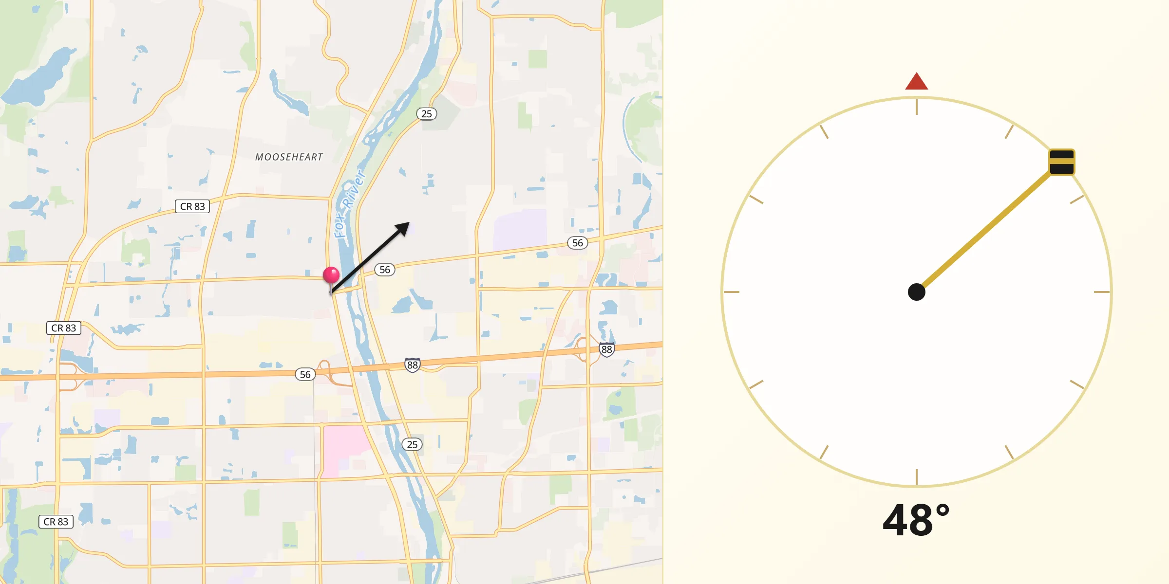 Qibla Direction from North Aurora