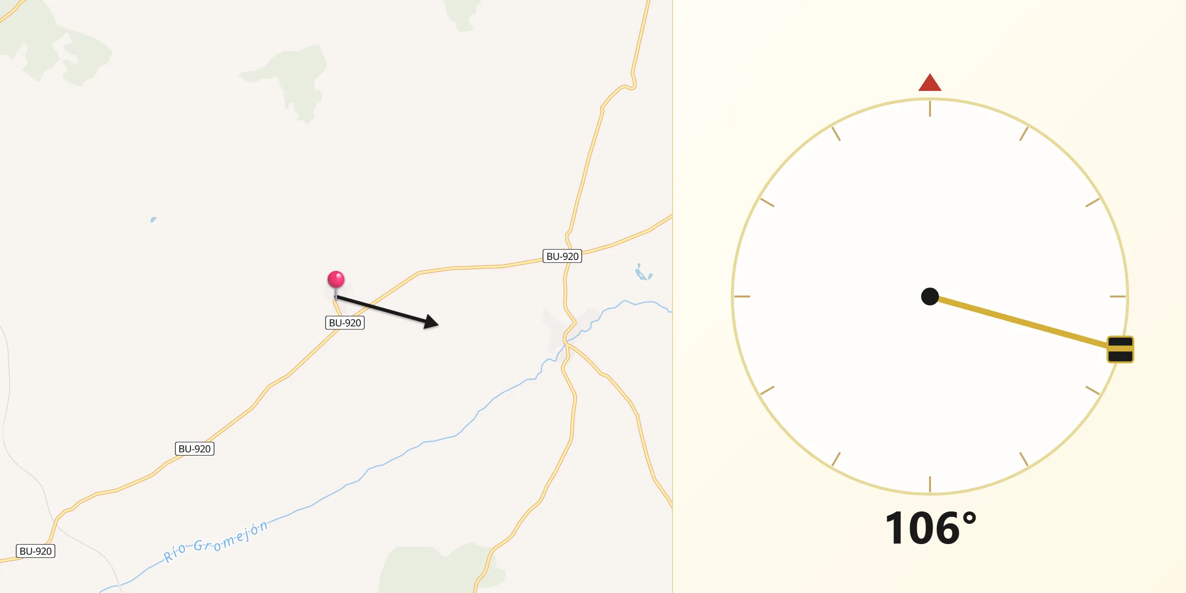 Dirección de la Qibla desde Villalbilla de Gumiel