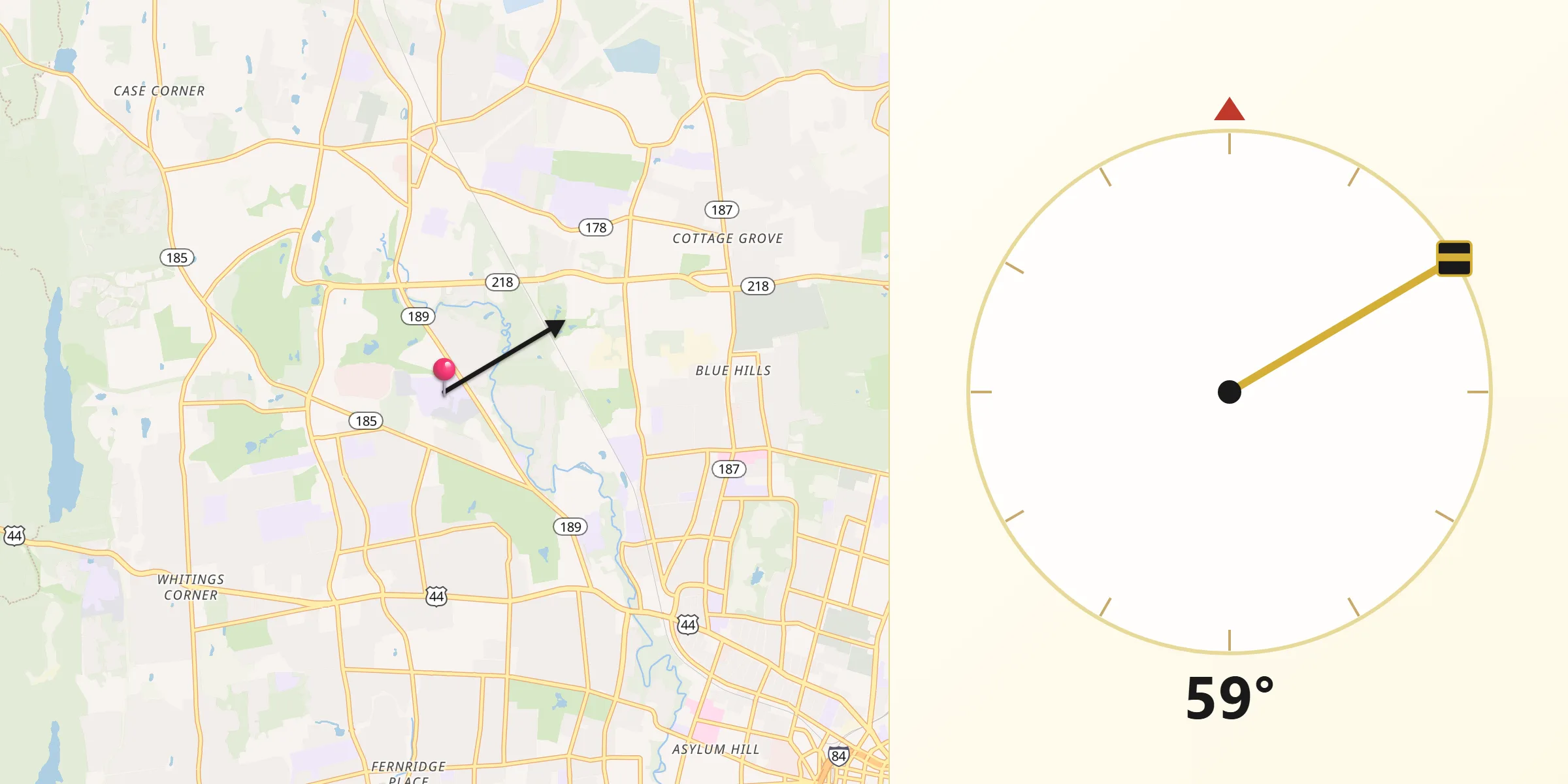 Qibla Direction from Hartford County