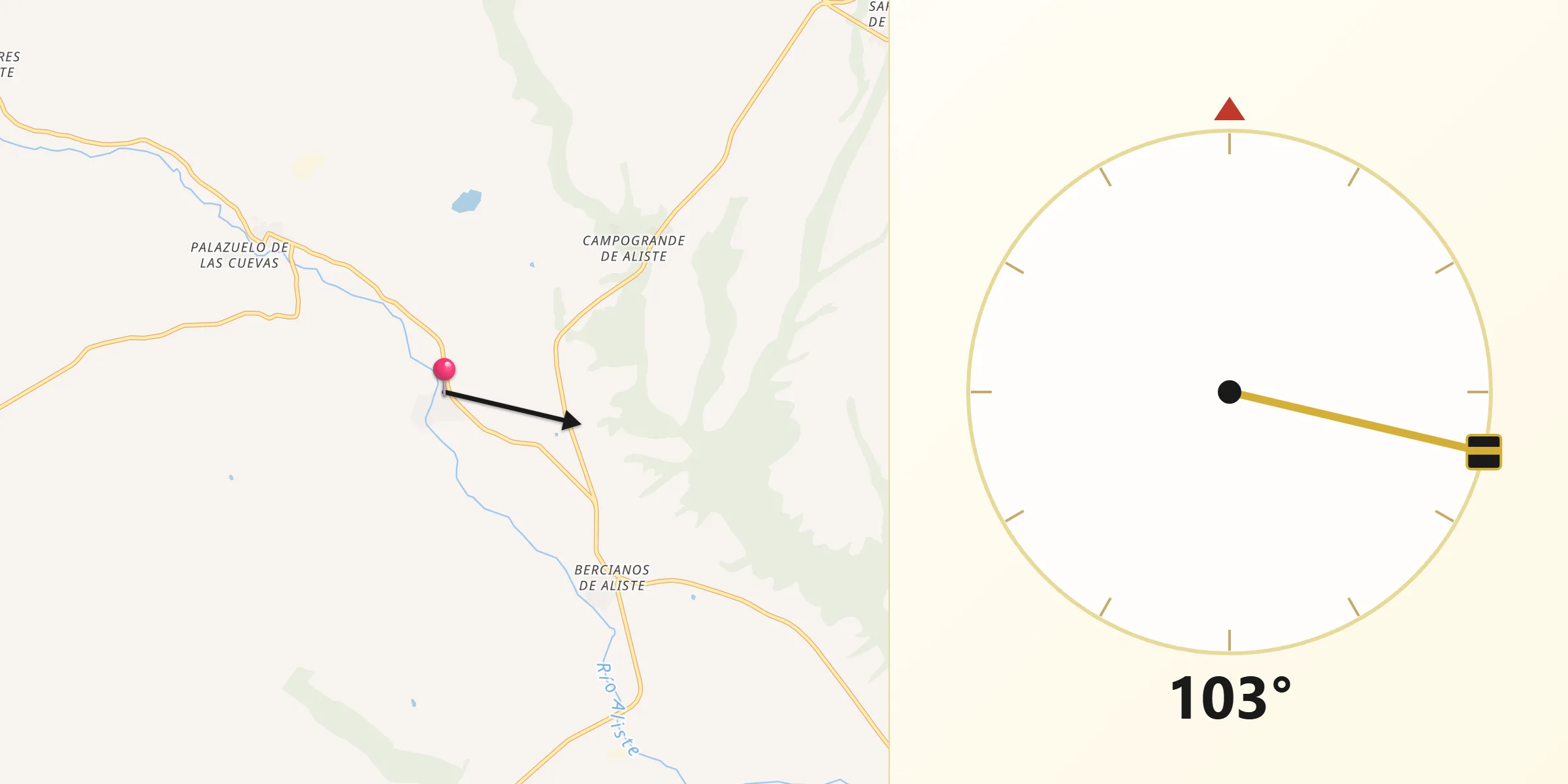 Dirección de la Qibla desde San Vicente de la Cabeza