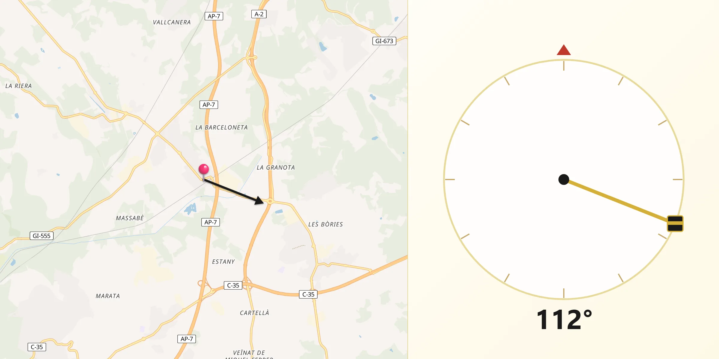 Dirección de la Qibla desde Sils