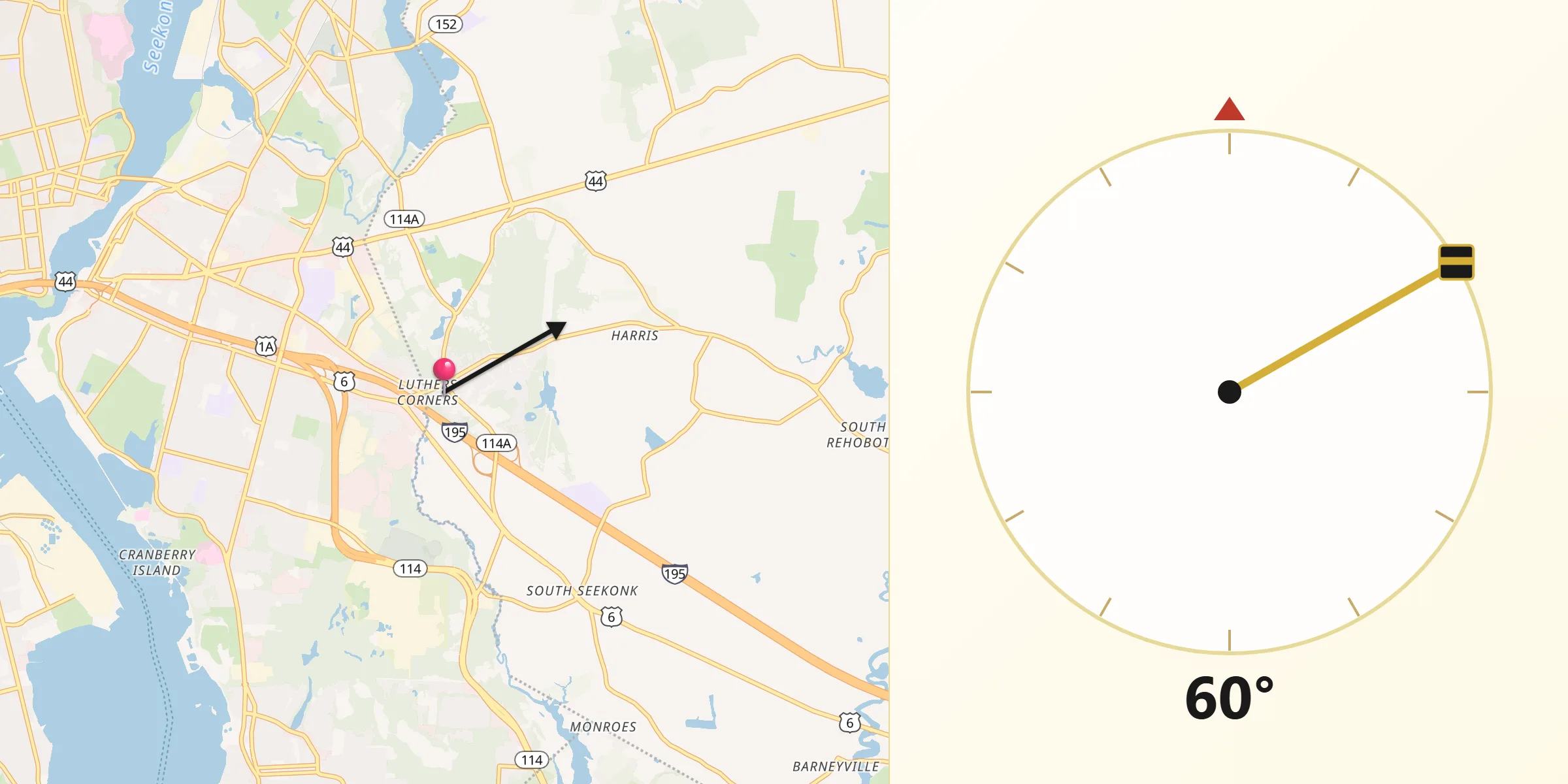 Qibla Direction from Seekonk
