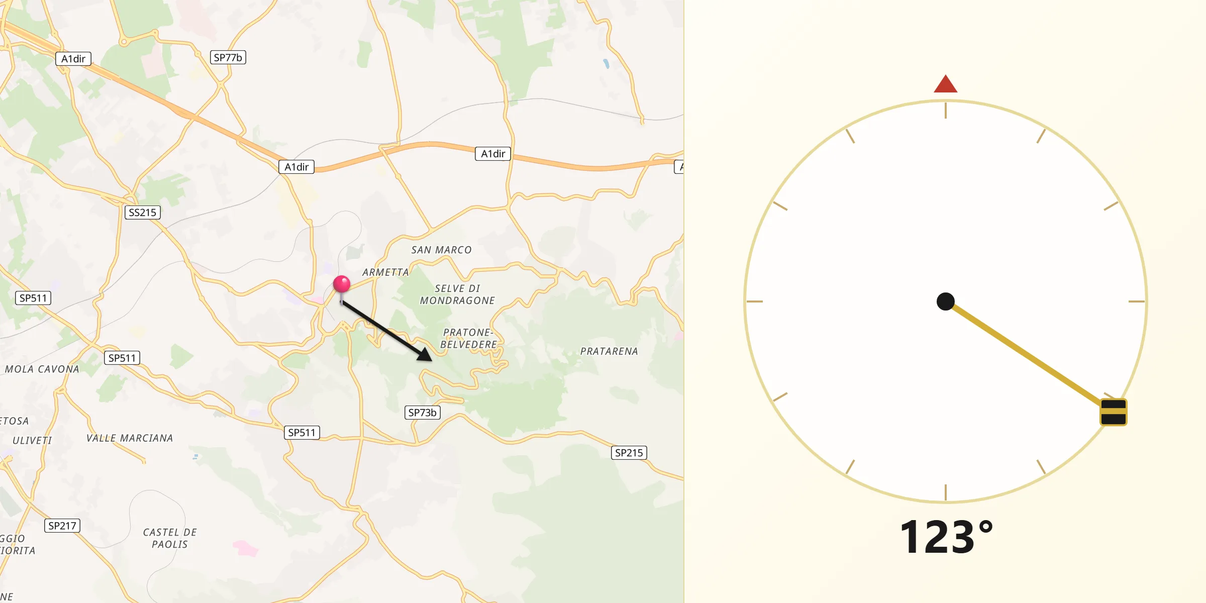 Direzione della Qibla da Frascati