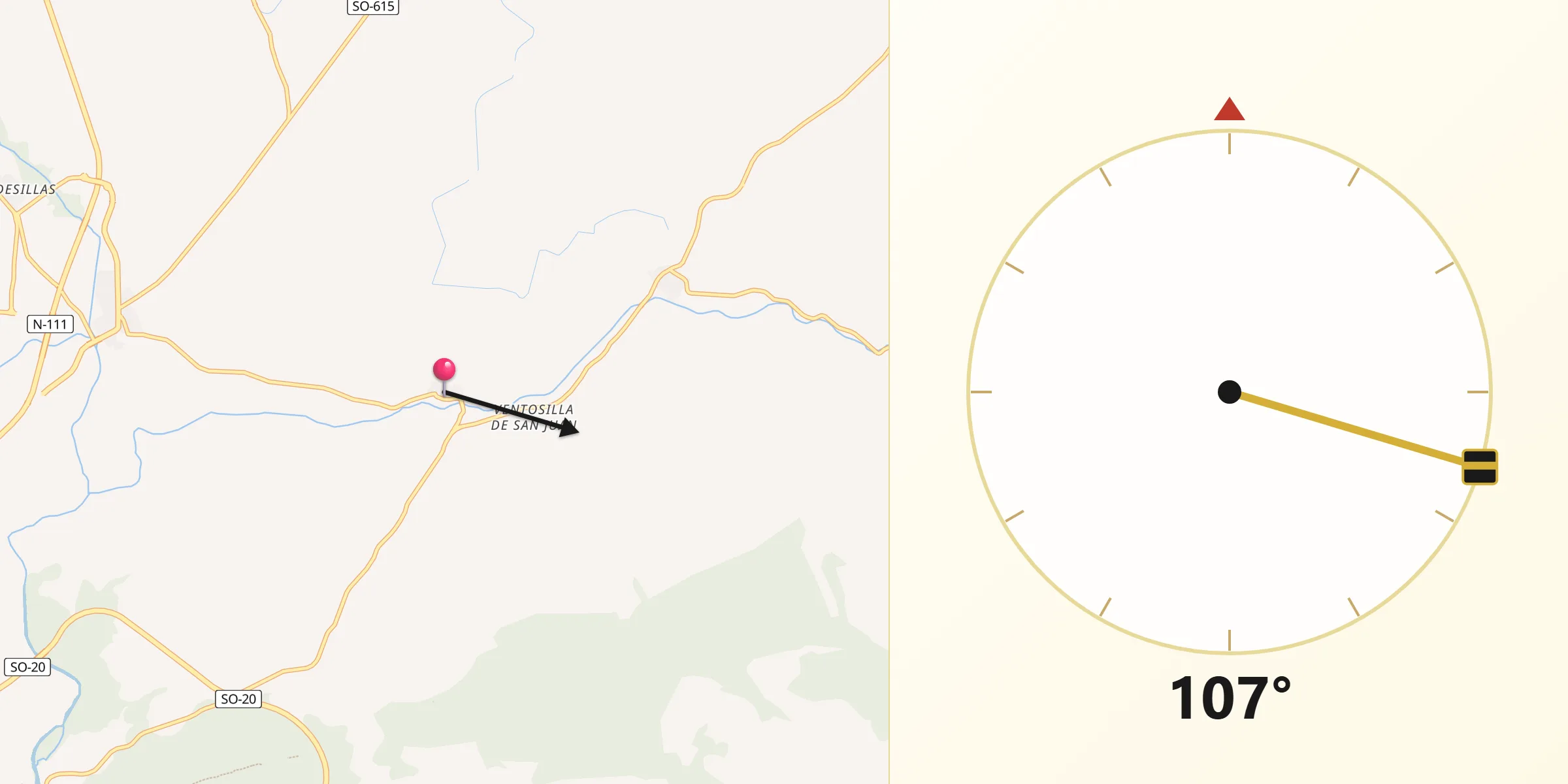 Dirección de la Qibla desde Velilla de la Sierra