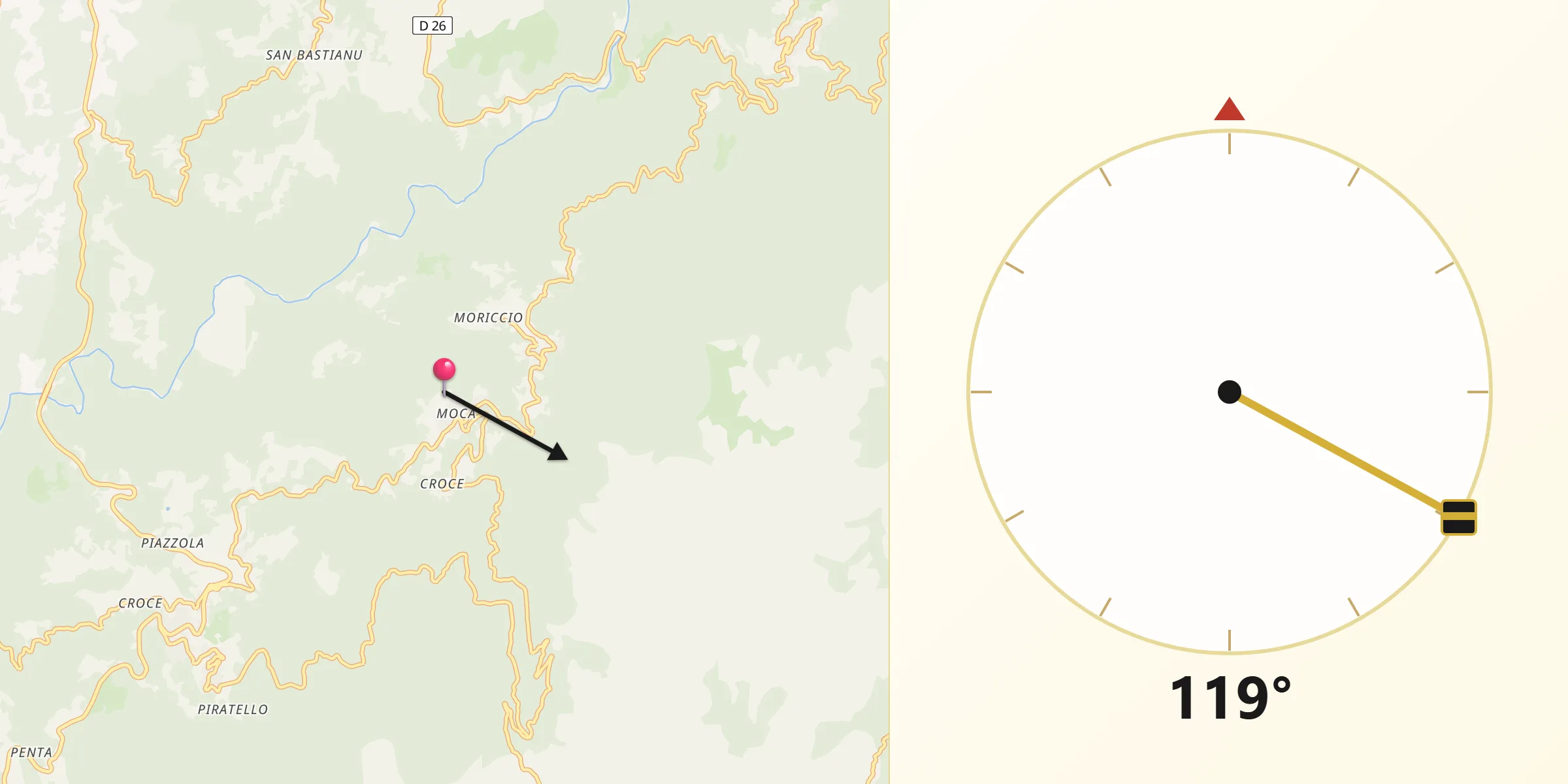 Direction vers la Qibla depuis Aullène