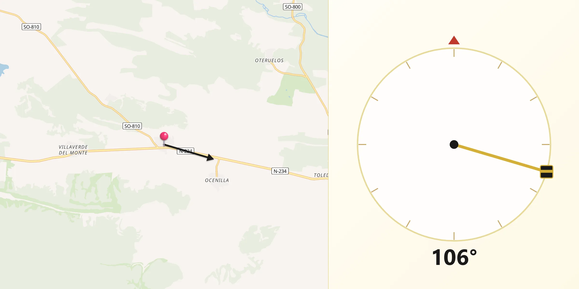 Dirección de la Qibla desde Cidones