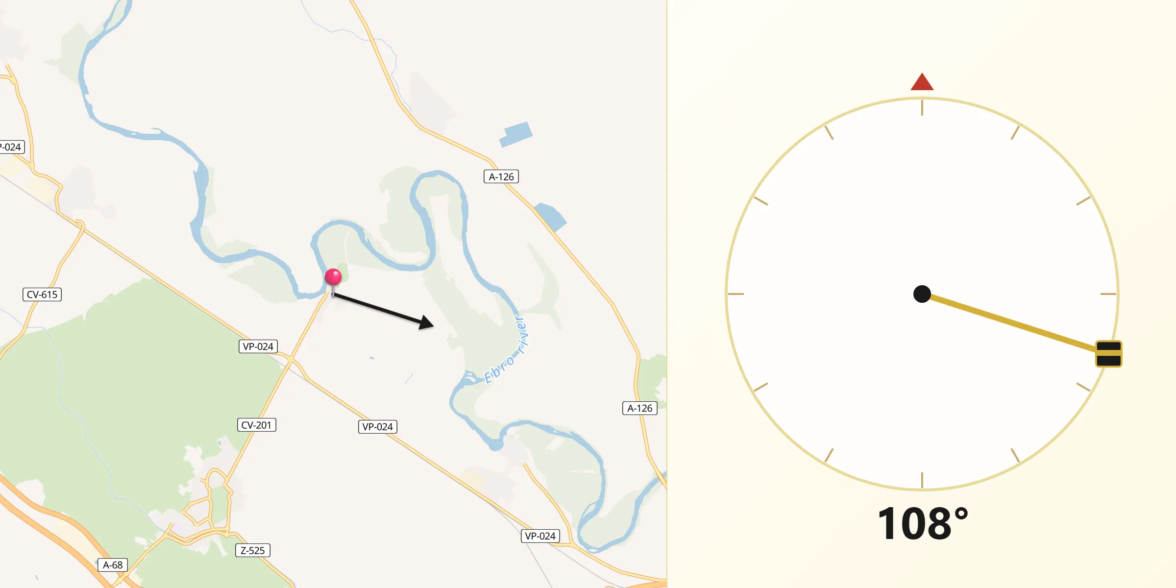 Dirección de la Qibla desde Alcalá de Ebro