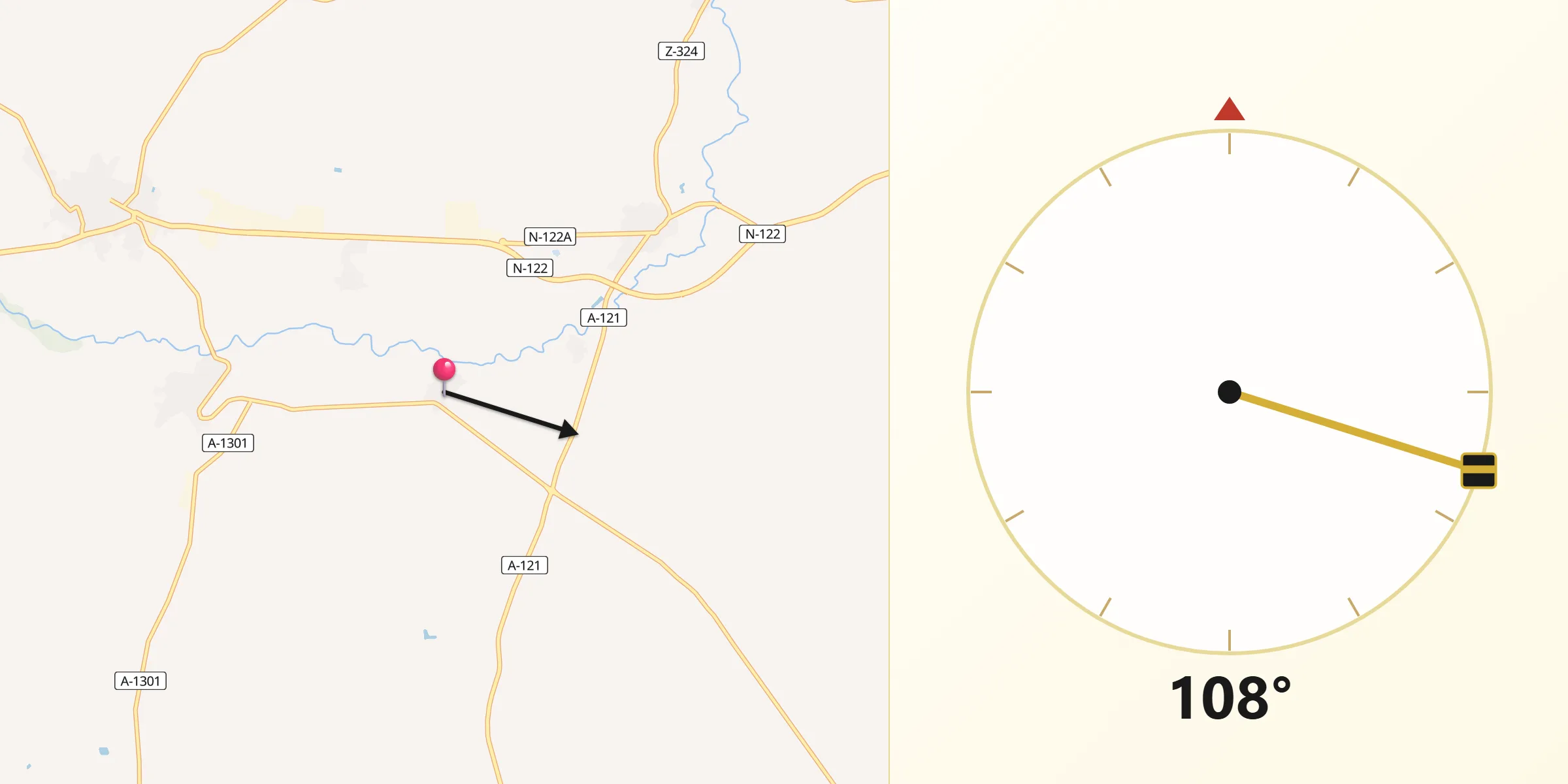 Dirección de la Qibla desde Bureta