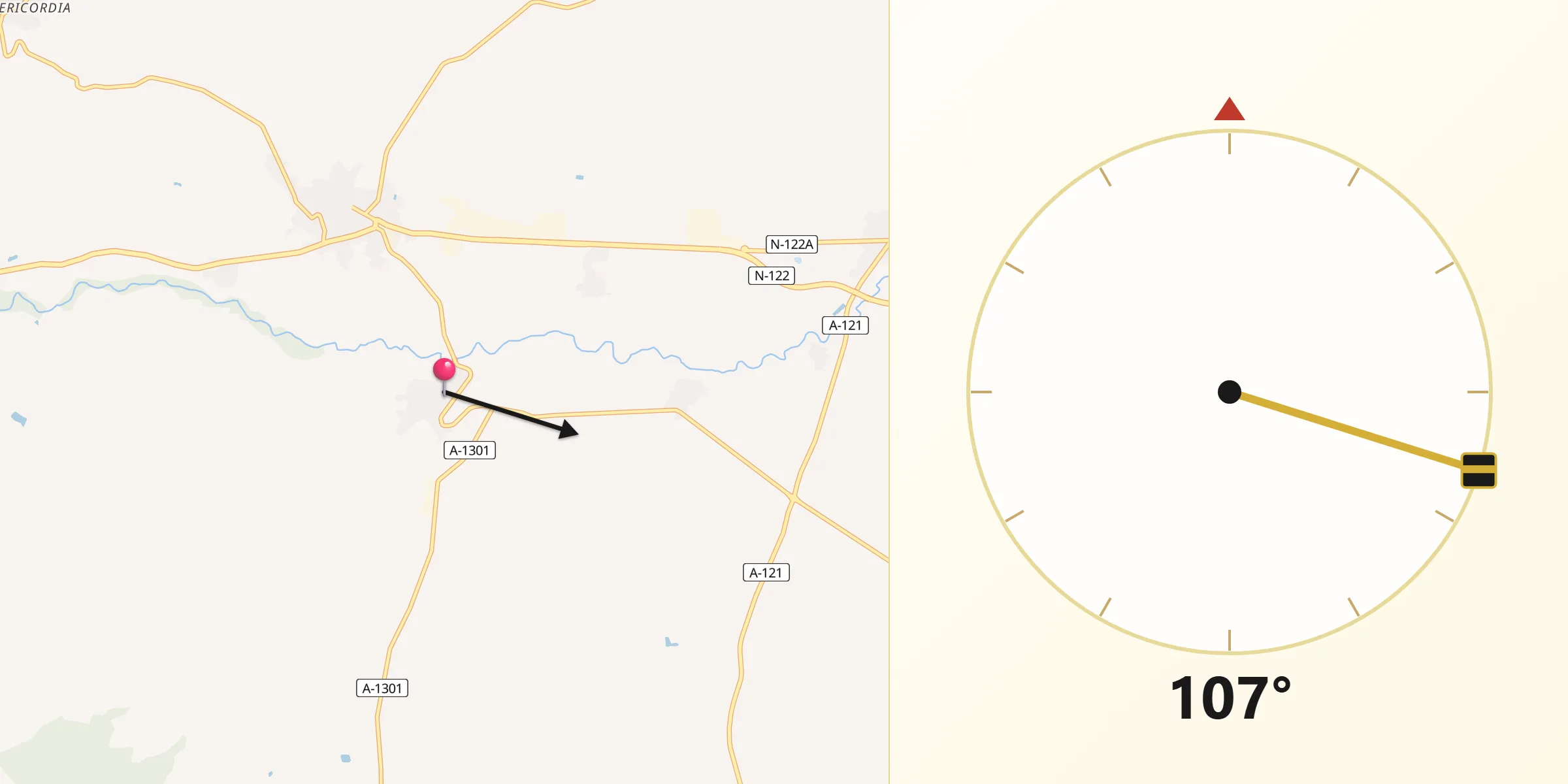 Dirección de la Qibla desde Ainzón