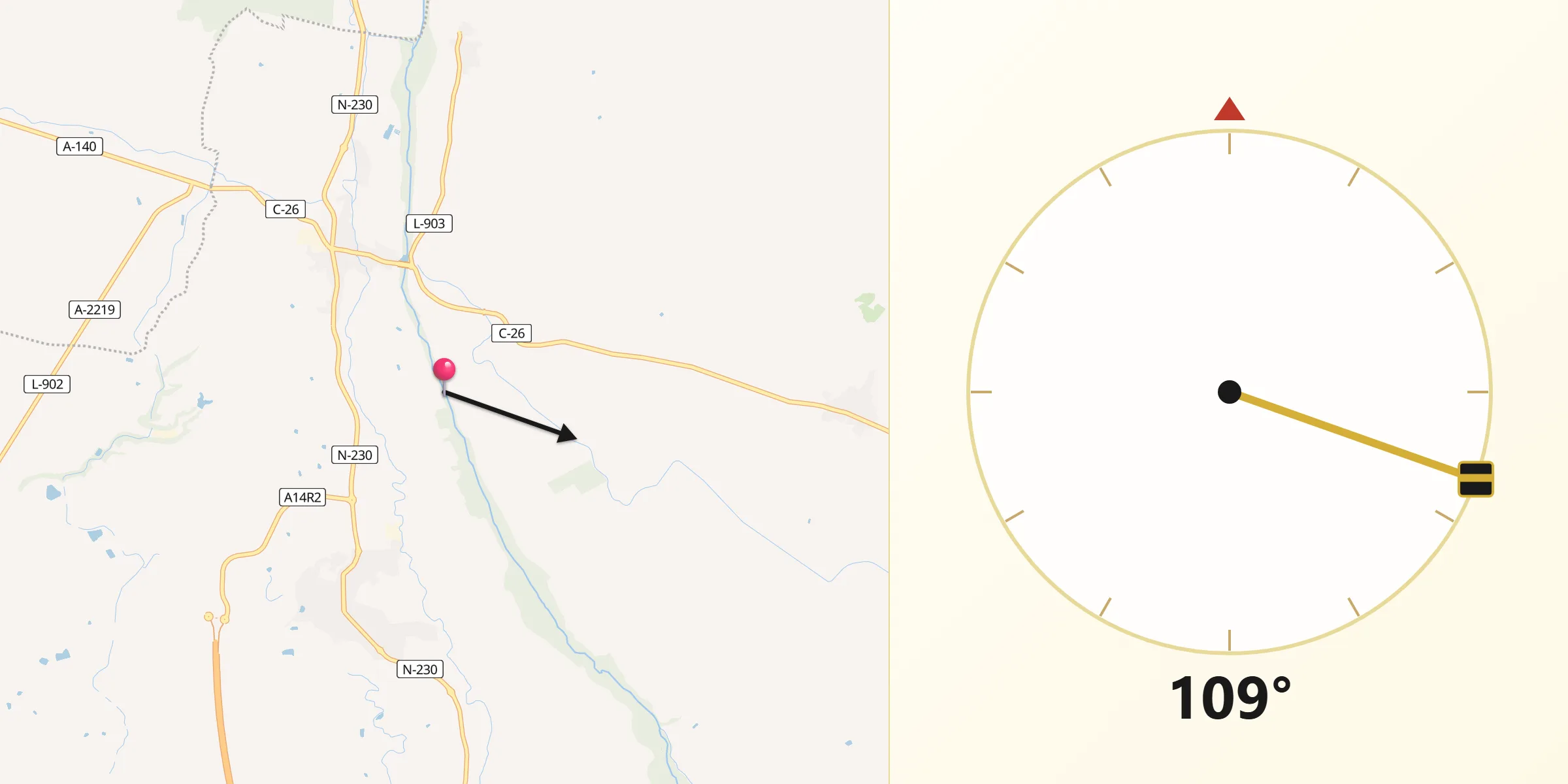 Dirección de la Qibla desde Alfarràs
