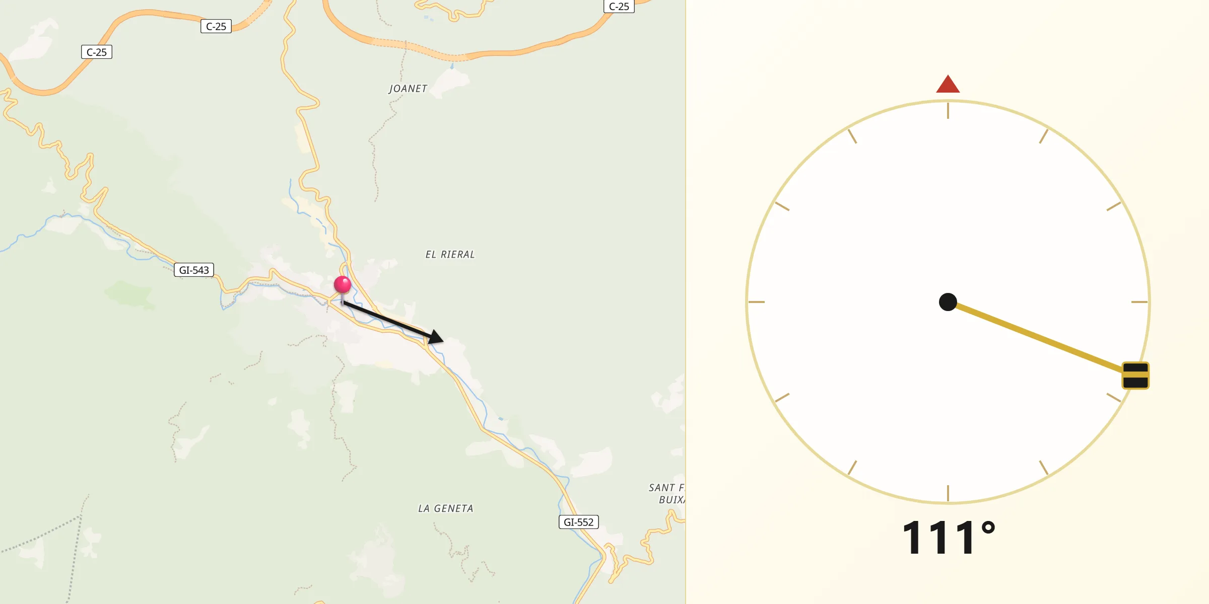 Dirección de la Qibla desde Arbúcies