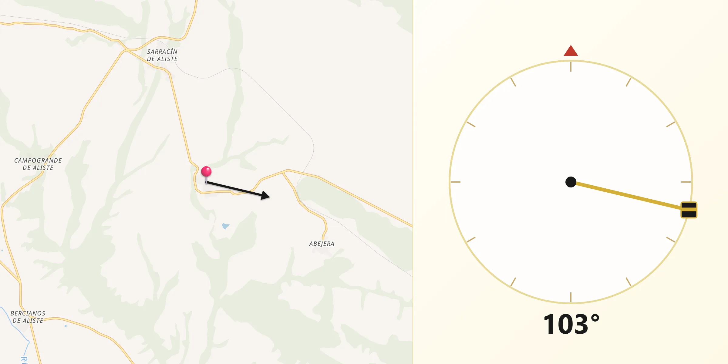 Dirección de la Qibla desde Ríofrío de Aliste