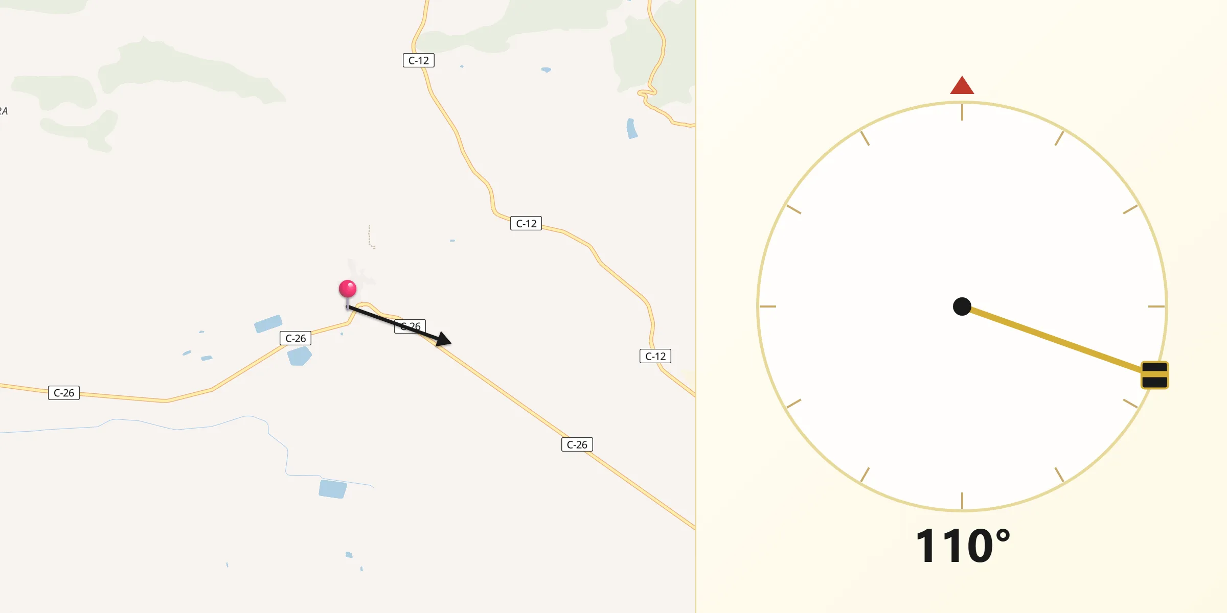 Dirección de la Qibla desde Castelló de Farfanya