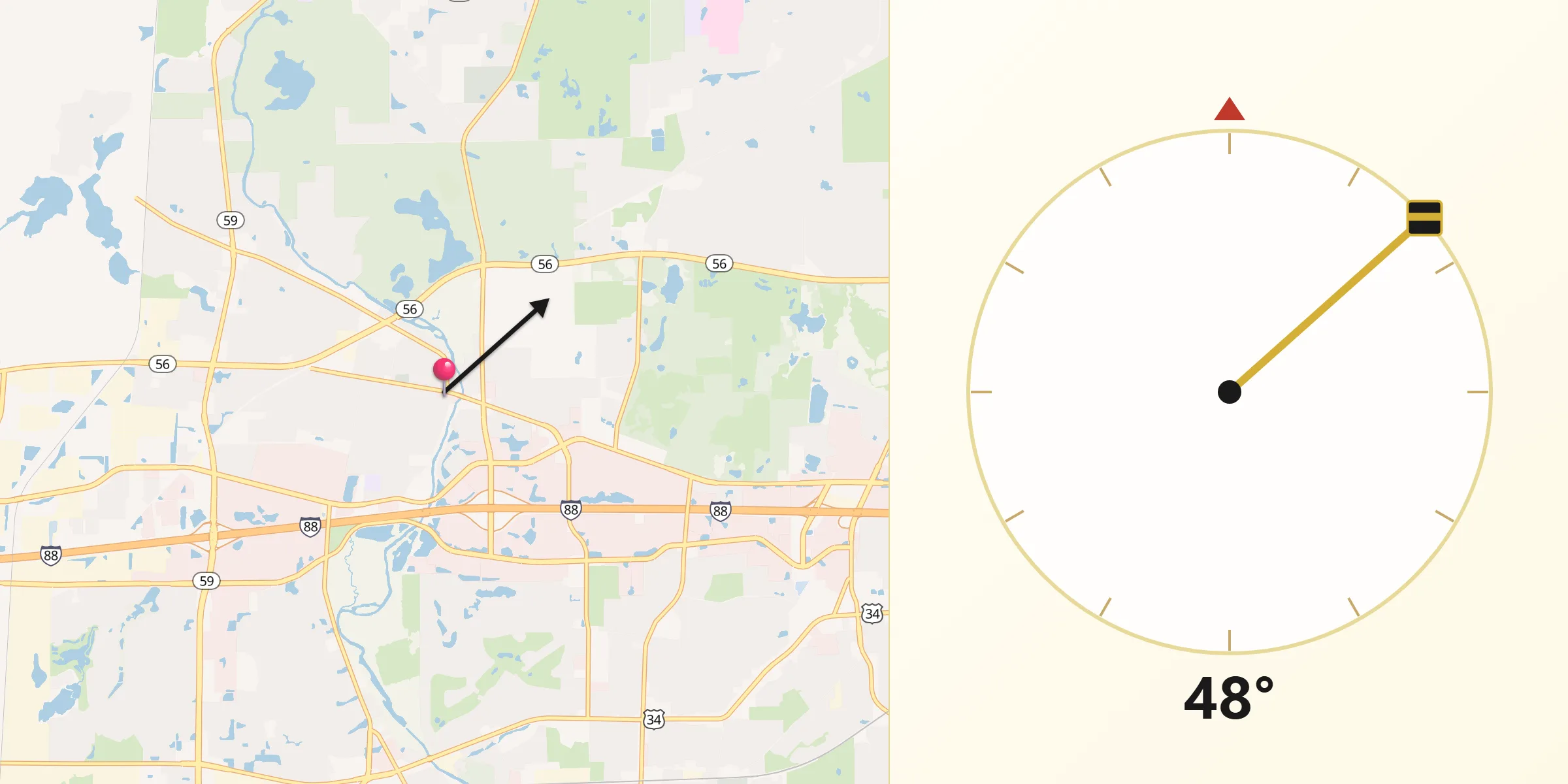 Qibla Direction from Warrenville