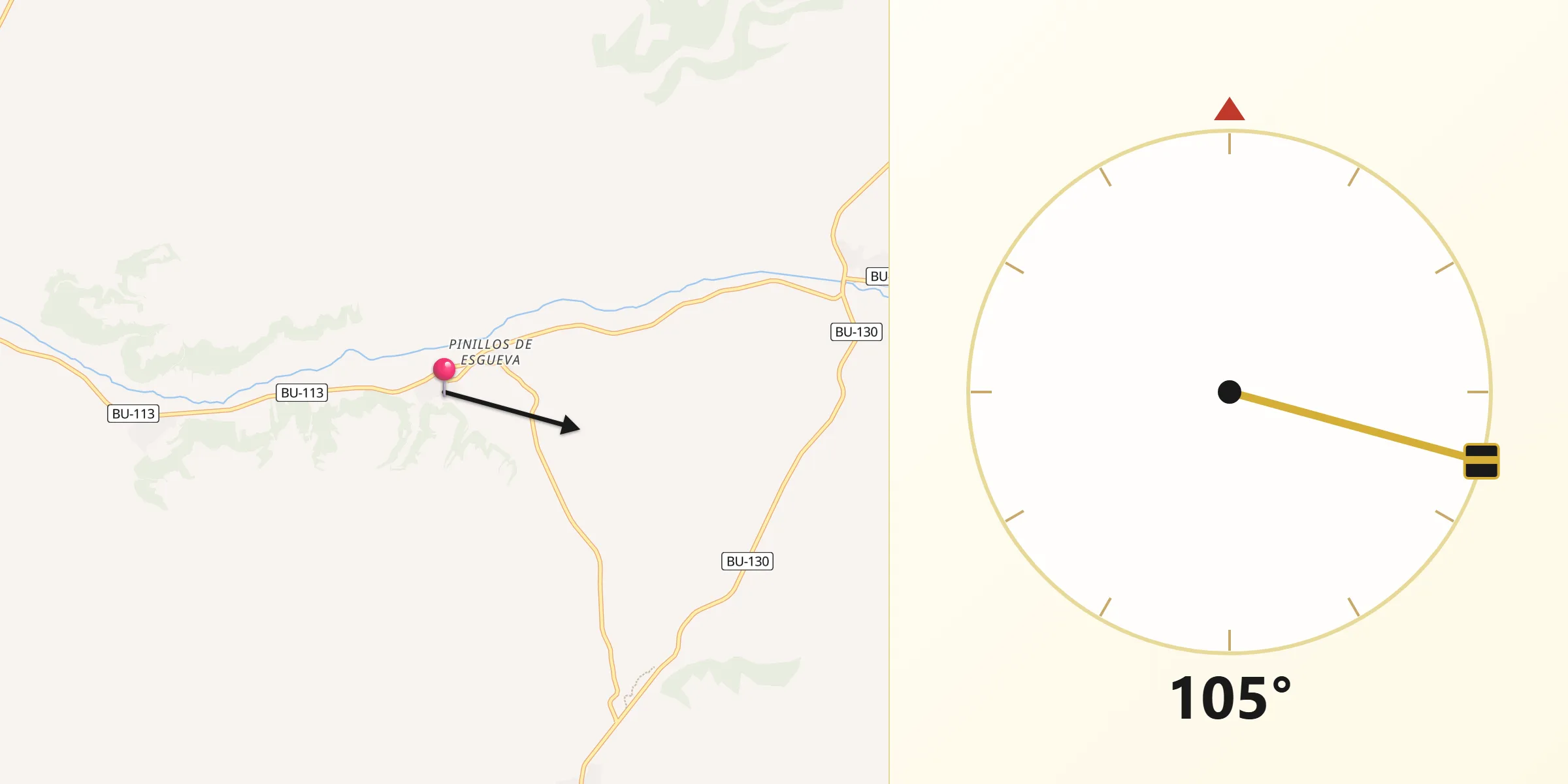 Dirección de la Qibla desde Terradillos de Esgueva