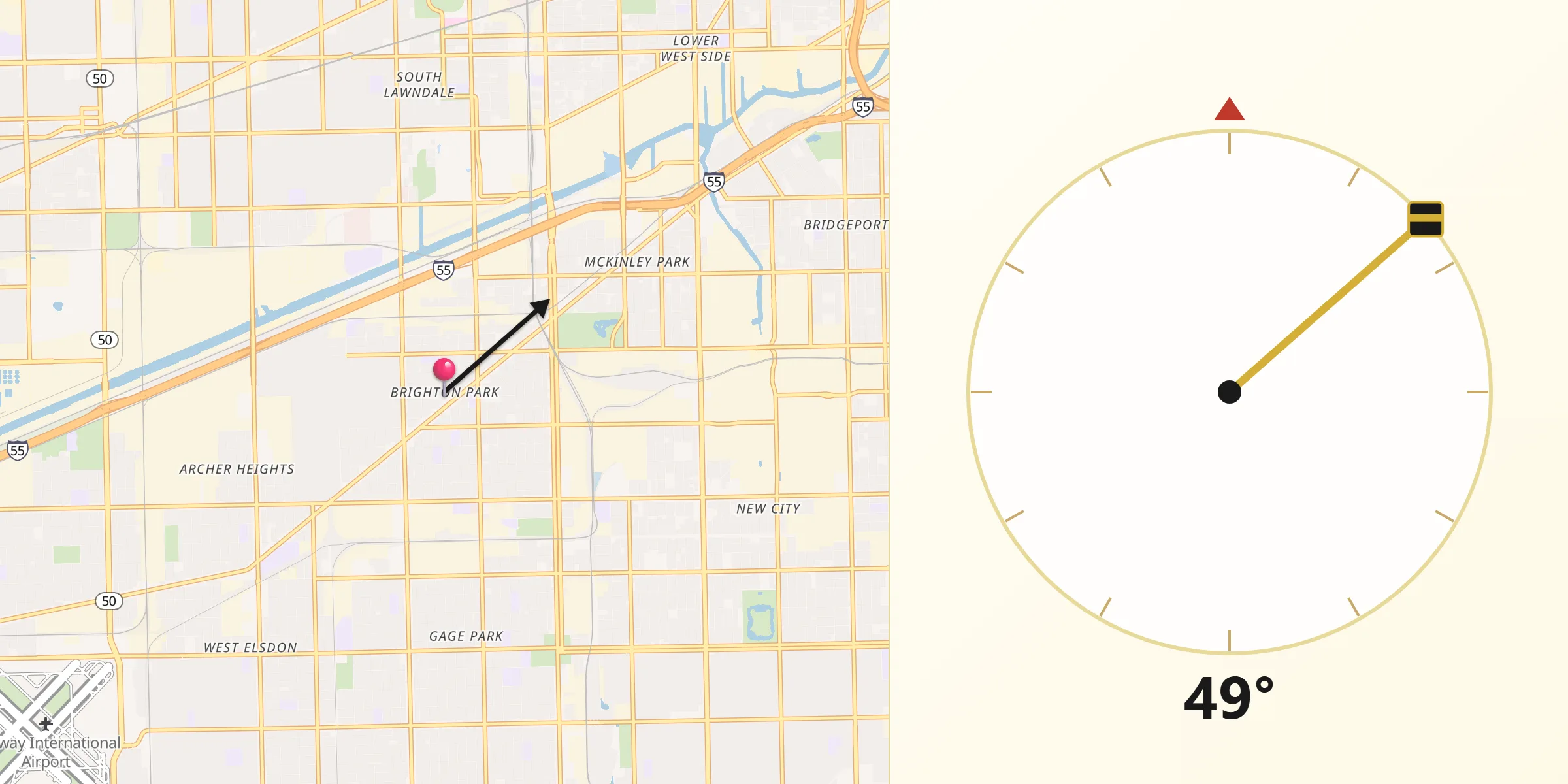 Qibla Direction from Brighton Park