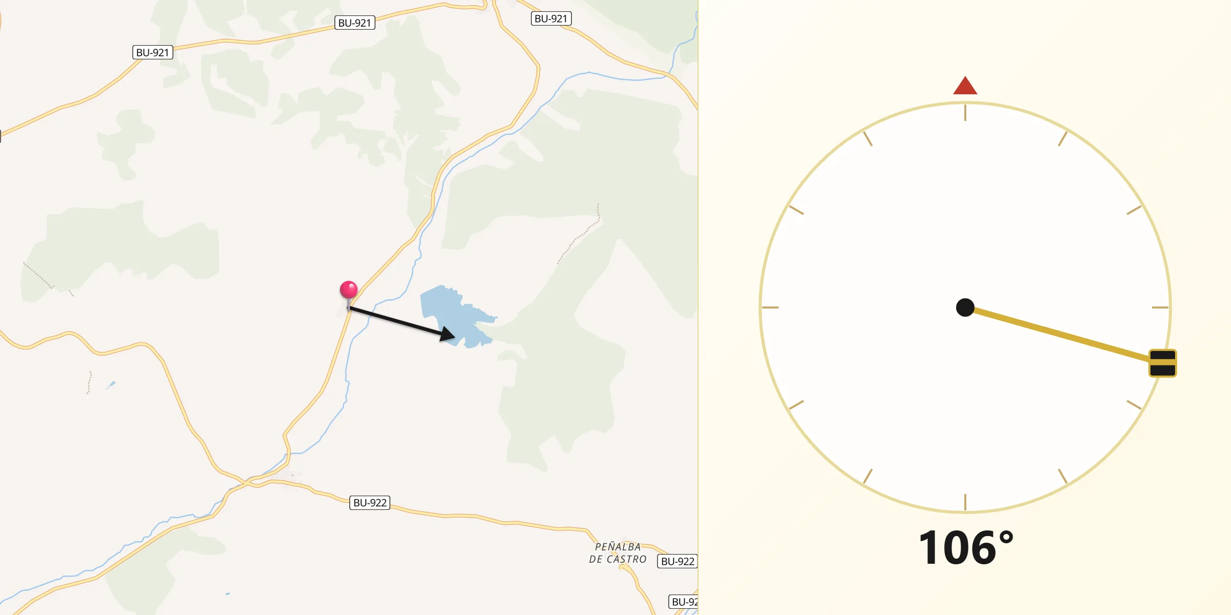 Dirección de la Qibla desde Arauzo de Salce
