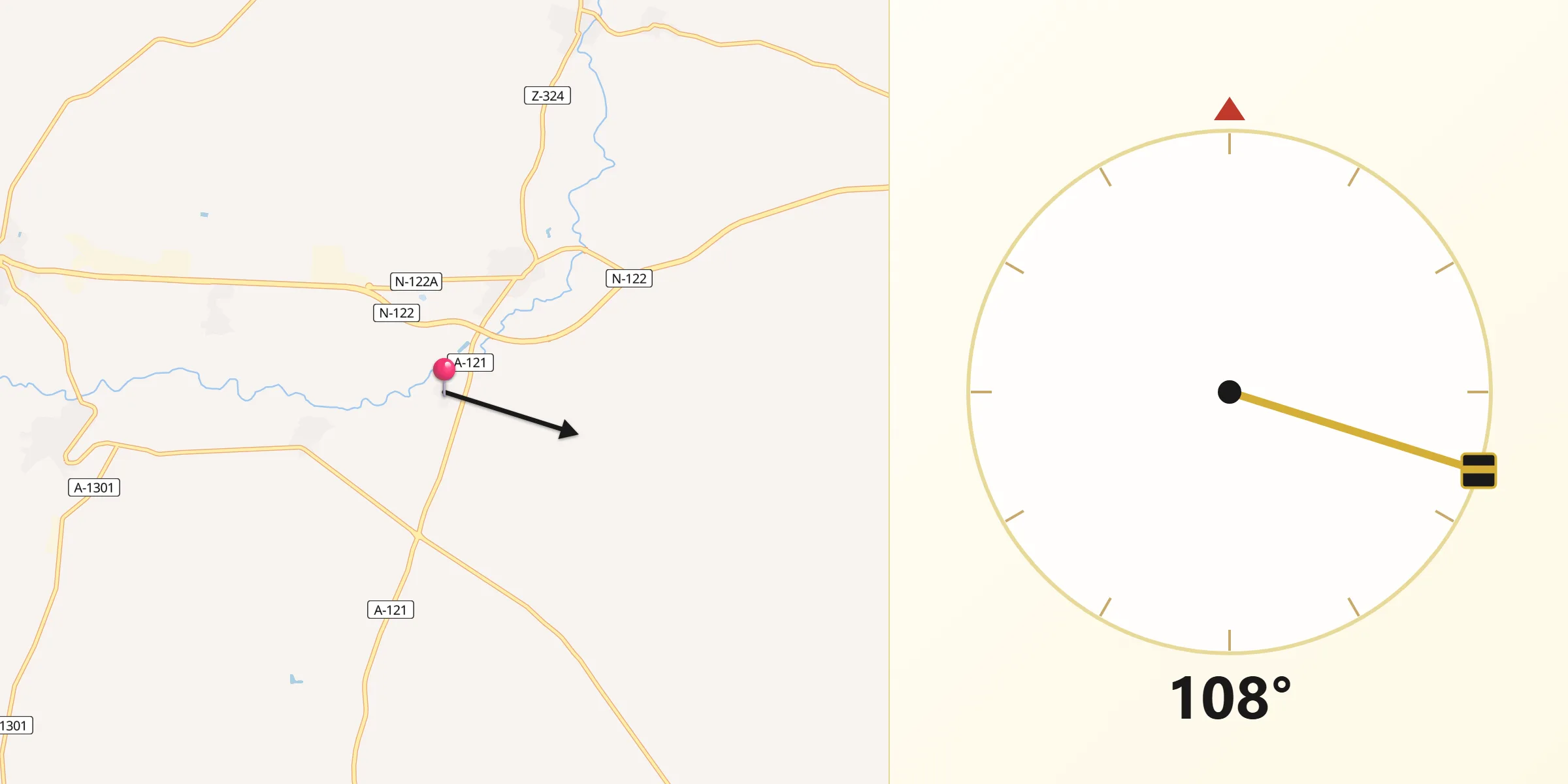 Dirección de la Qibla desde Alberite de San Juan