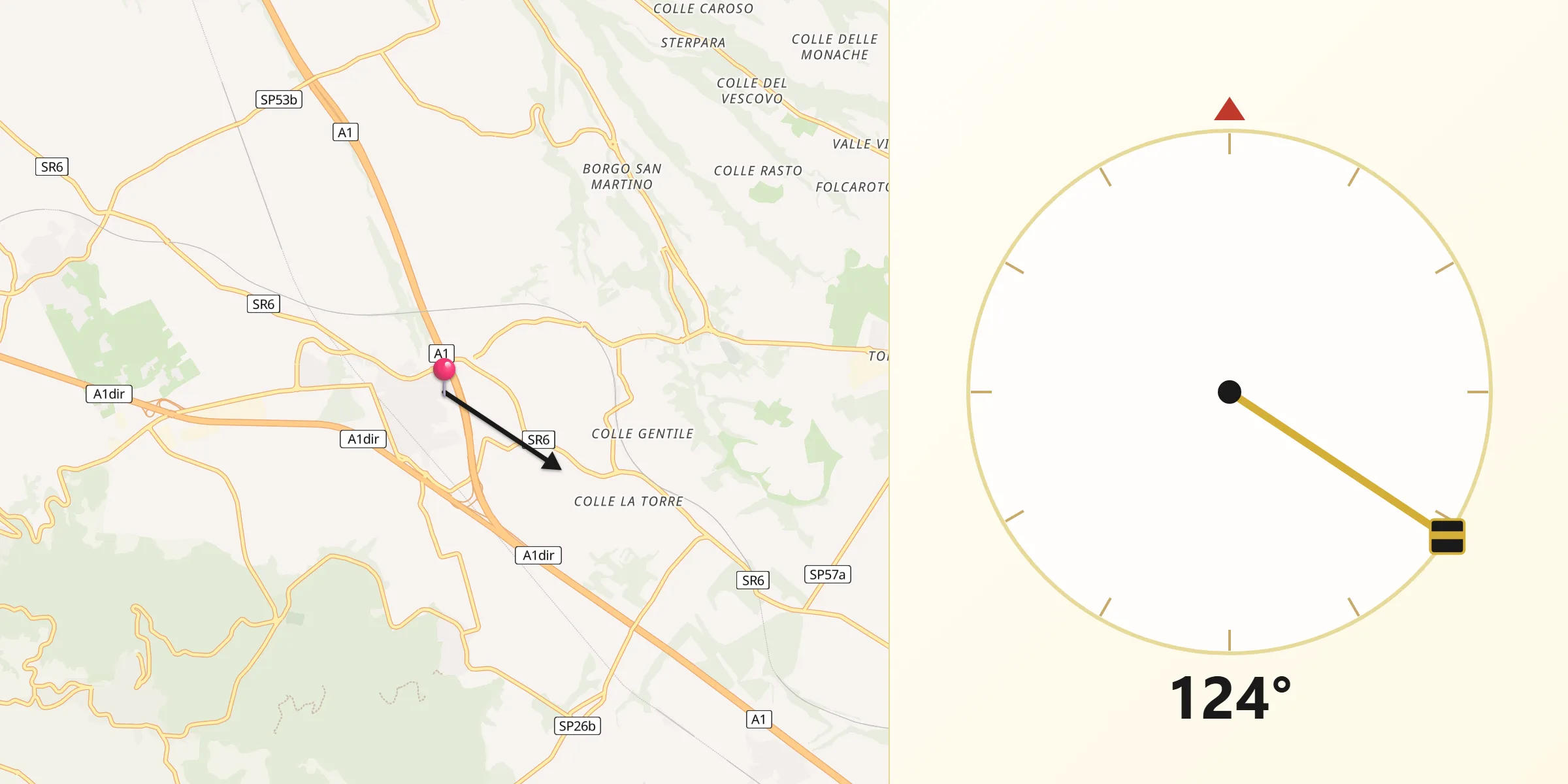 Direzione della Qibla da San Cesareo