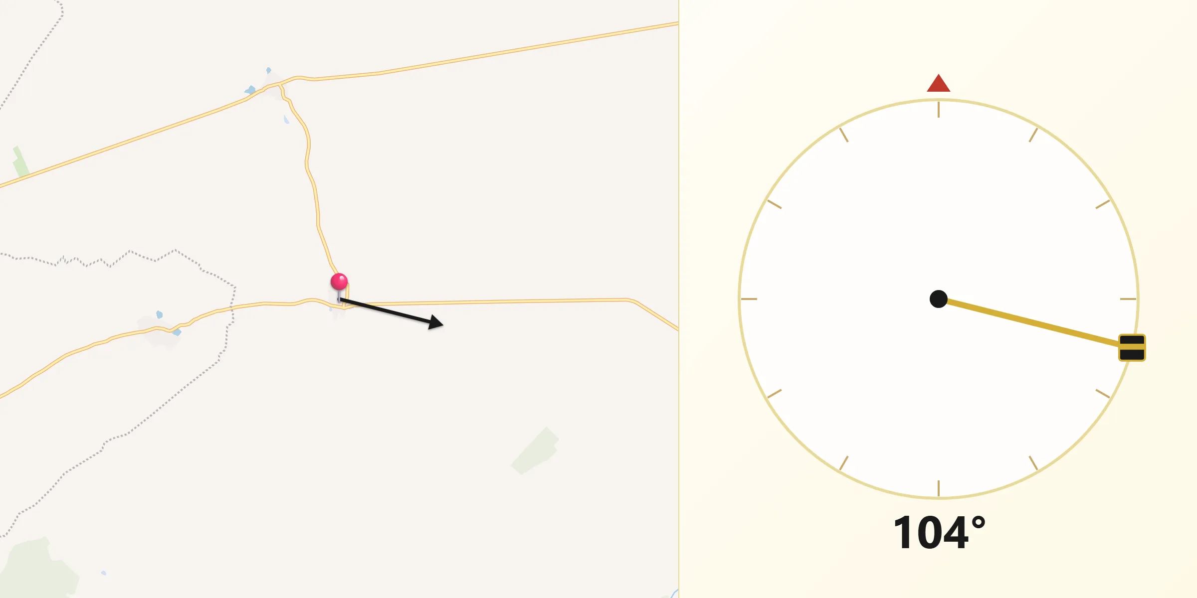 Dirección de la Qibla desde Pozuelo de la Orden