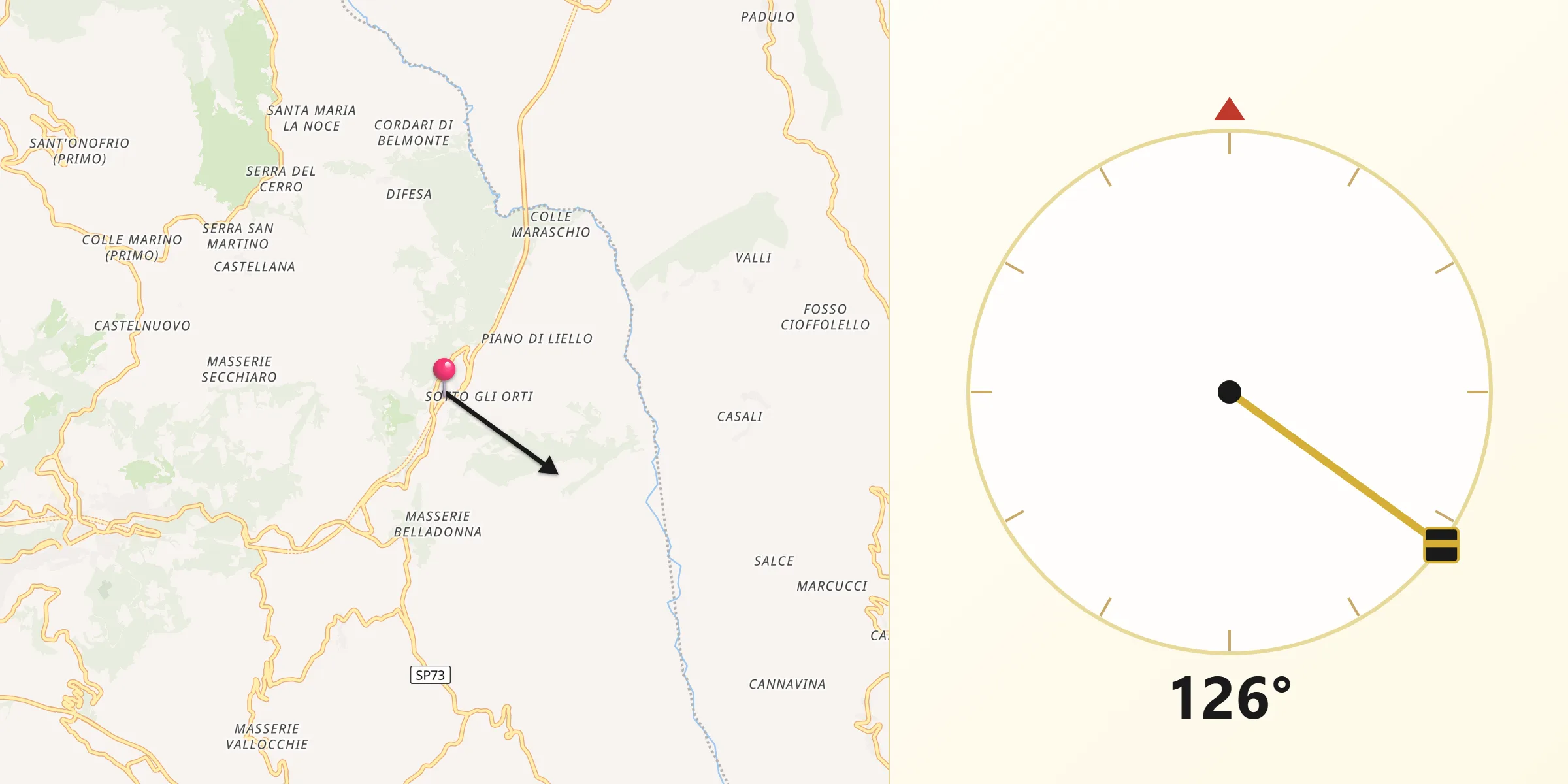 Direzione della Qibla da Belmonte del Sannio