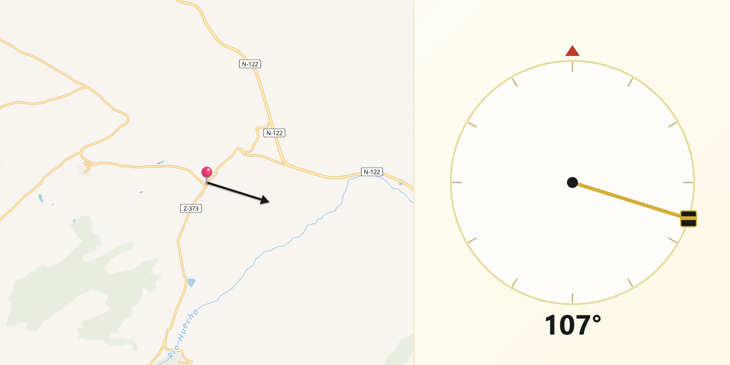 Dirección de la Qibla desde Vera de Moncayo