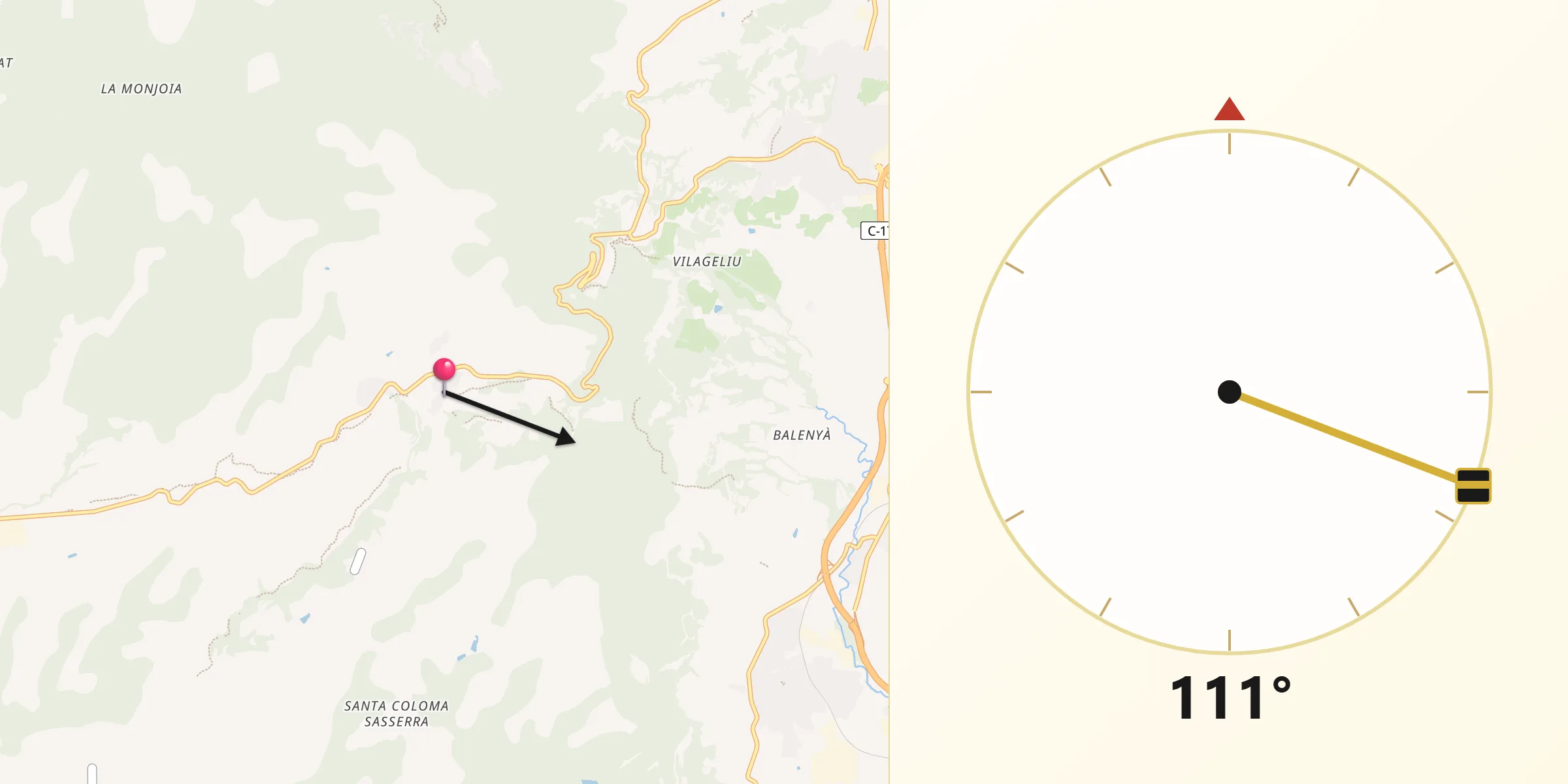 Dirección de la Qibla desde Collsuspina