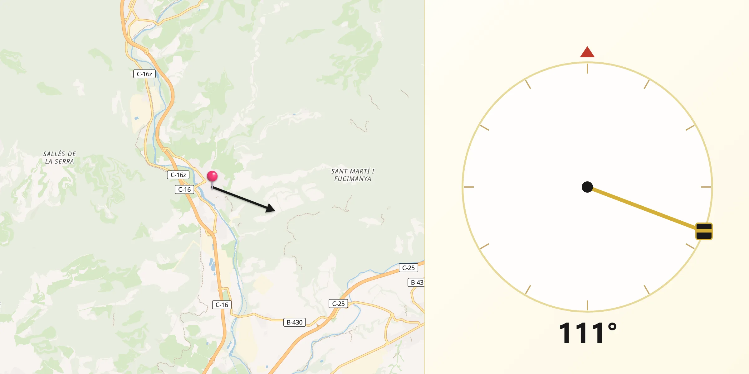 Dirección de la Qibla desde Sallent