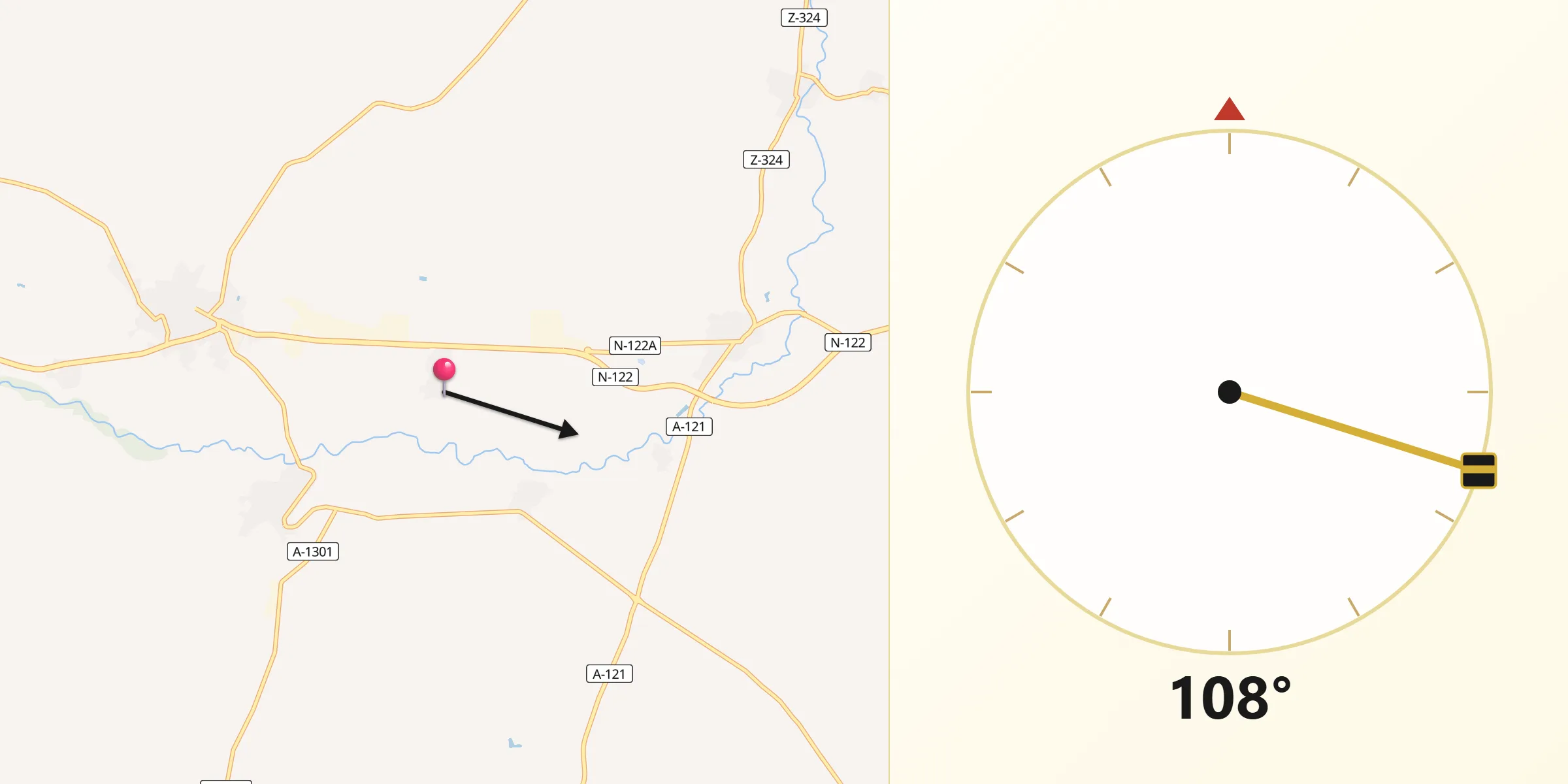 Dirección de la Qibla desde Albeta