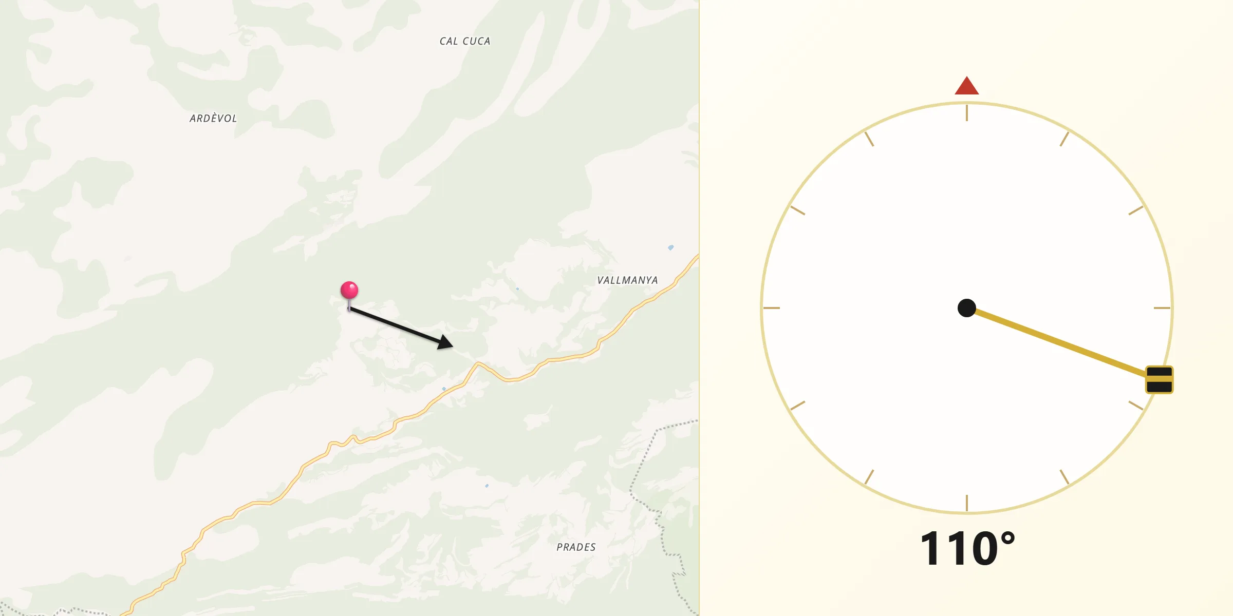 Dirección de la Qibla desde Pinós