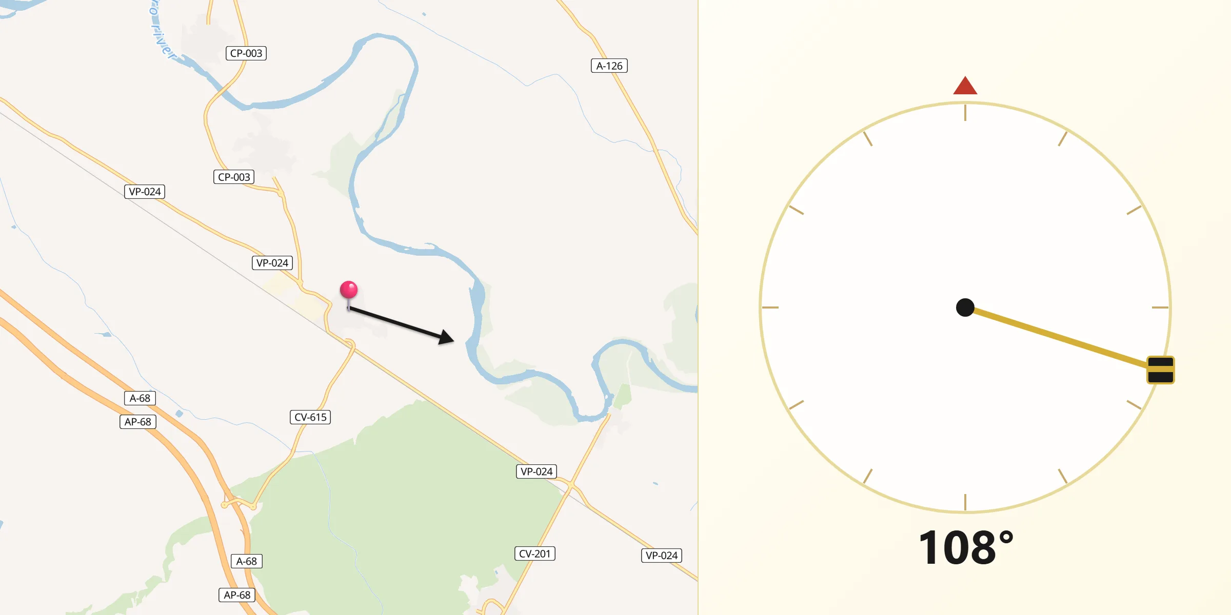 Dirección de la Qibla desde Luceni