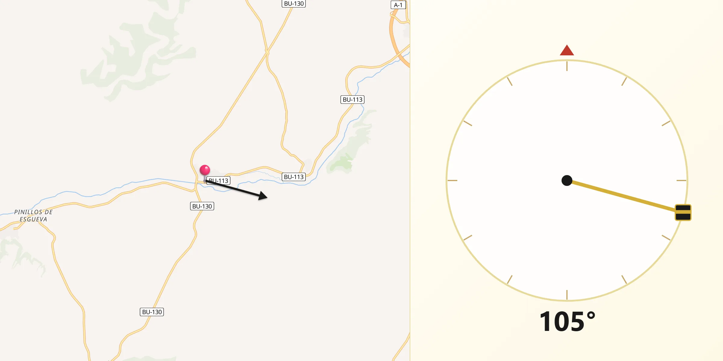 Dirección de la Qibla desde Cabañes de Esgueva