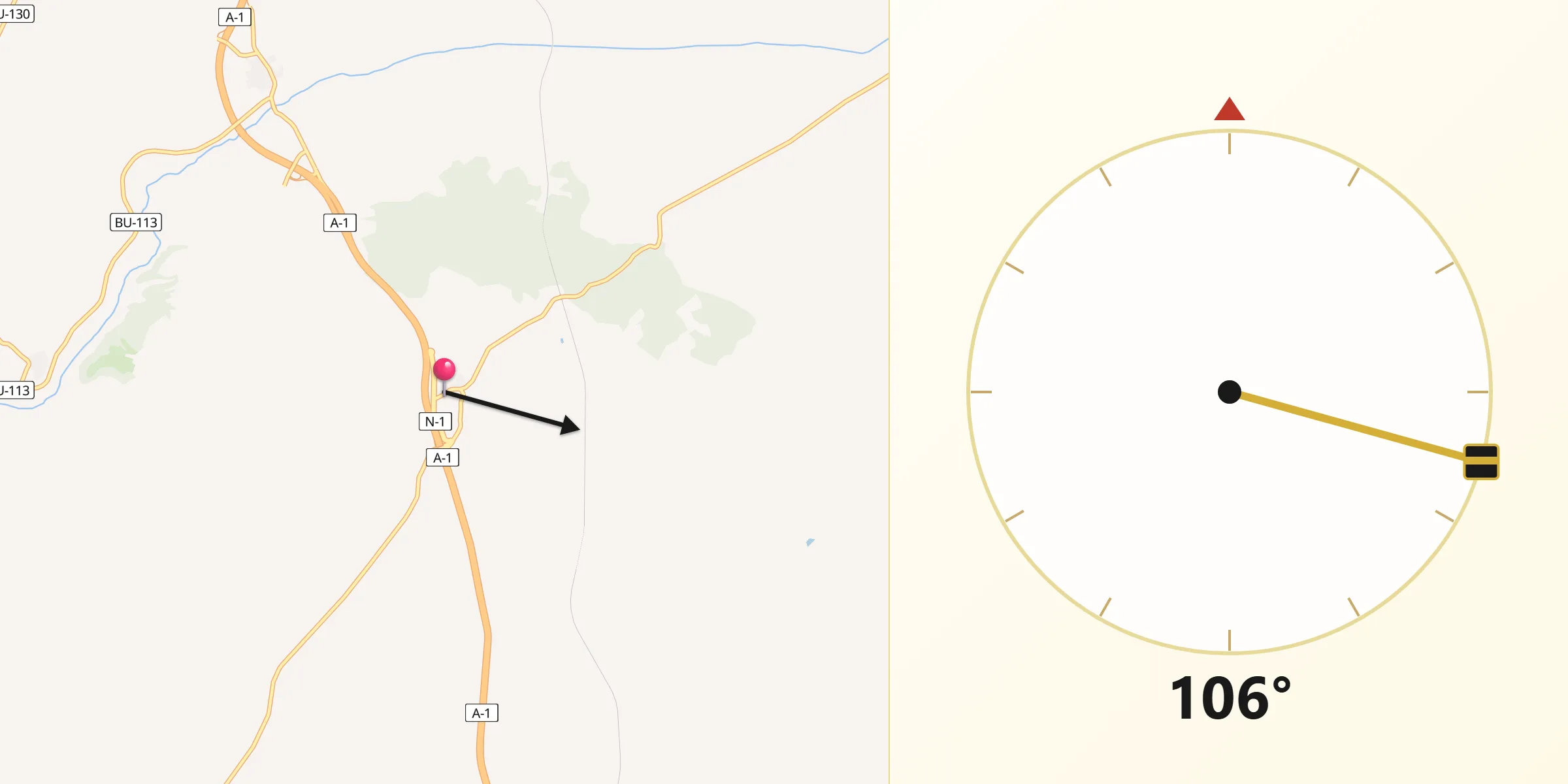Dirección de la Qibla desde Oquillas